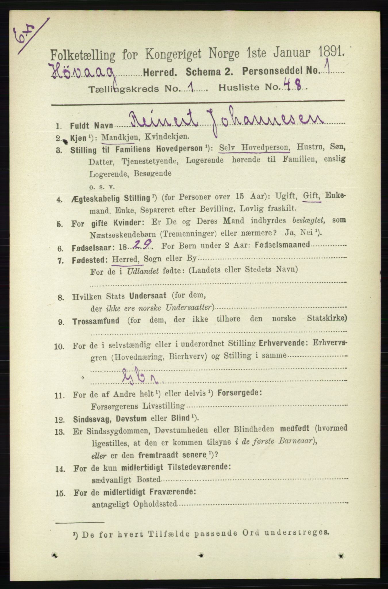 RA, Census 1891 for Nedenes amt: Gjenparter av personsedler for beslektede ektefeller, menn, 1891, p. 828