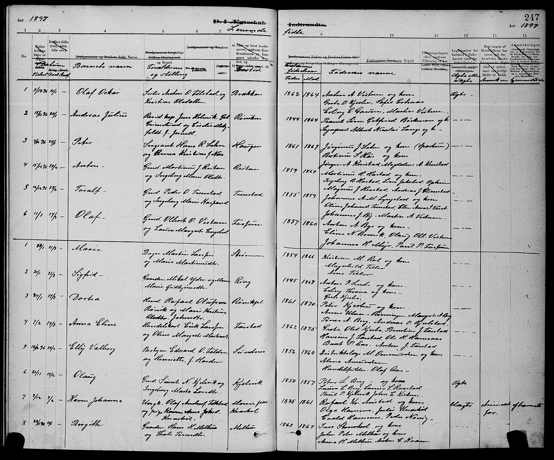 Ministerialprotokoller, klokkerbøker og fødselsregistre - Nord-Trøndelag, SAT/A-1458/730/L0301: Parish register (copy) no. 730C04, 1880-1897, p. 247