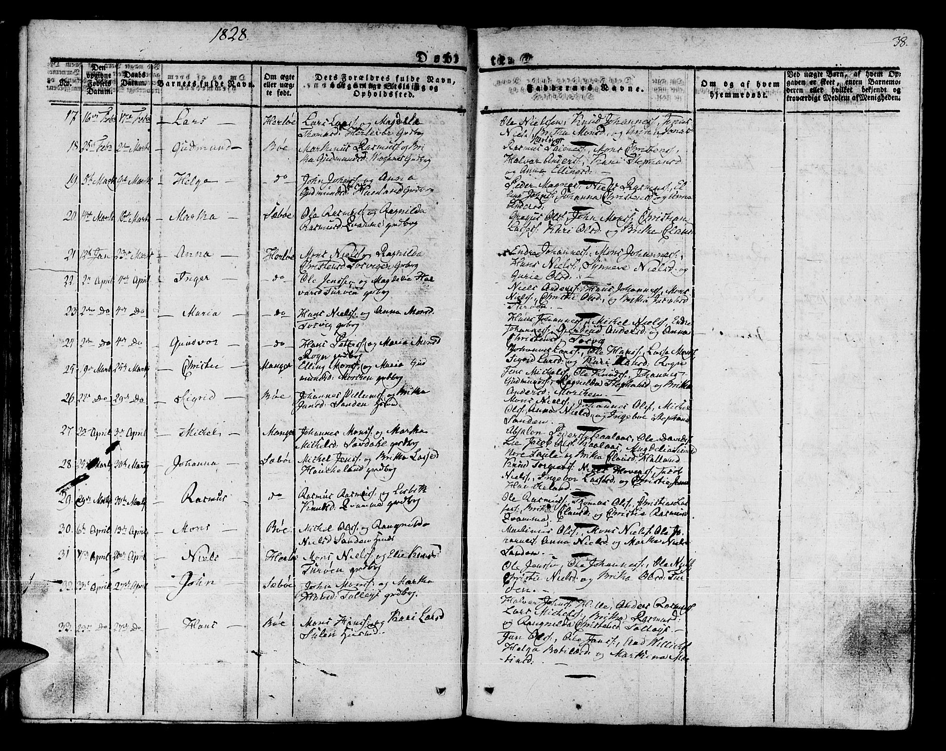 Manger sokneprestembete, SAB/A-76801/H/Haa: Parish register (official) no. A 4, 1824-1838, p. 38