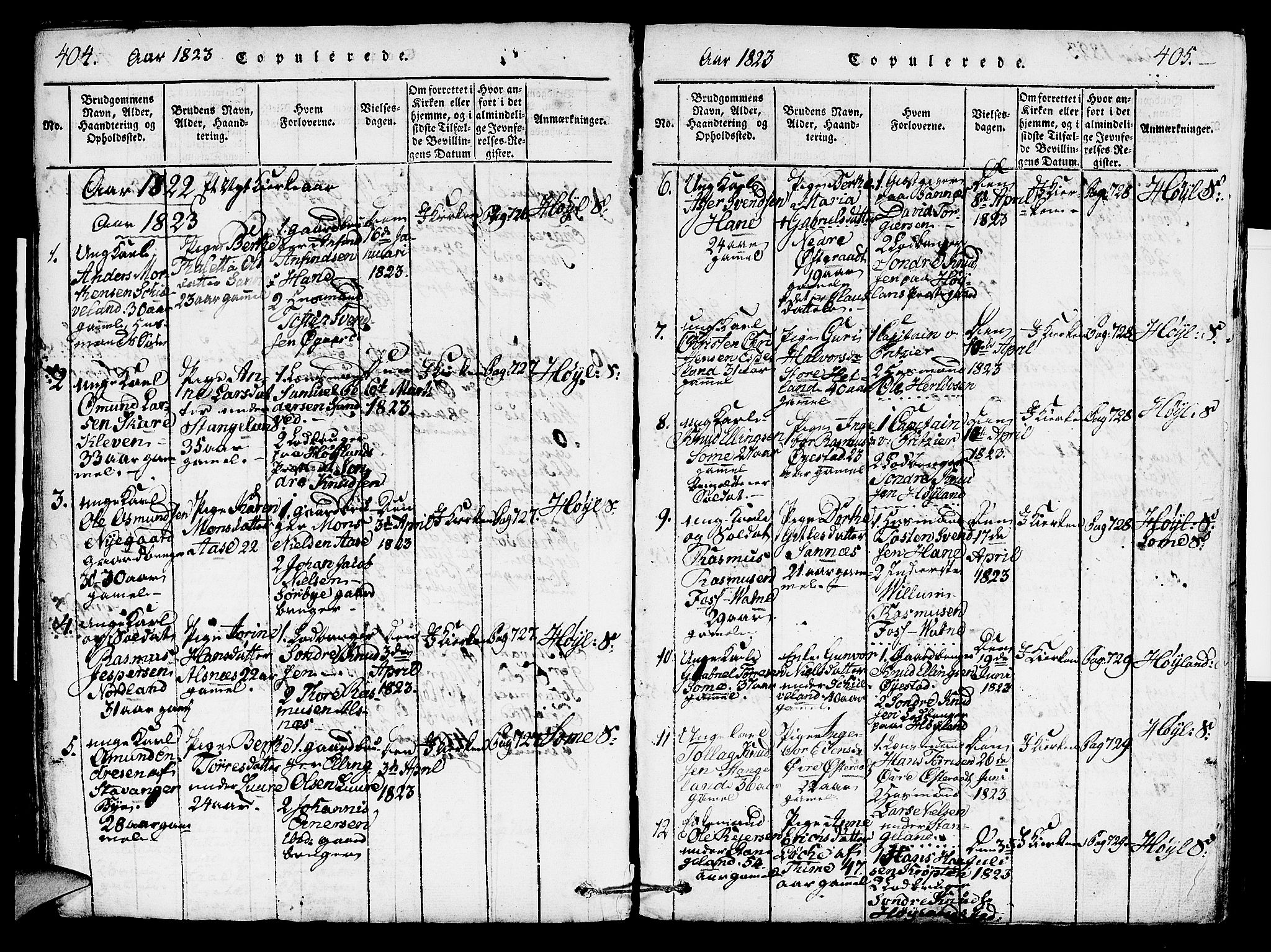 Høyland sokneprestkontor, SAST/A-101799/001/30BA/L0006: Parish register (official) no. A 6, 1815-1825, p. 404-405