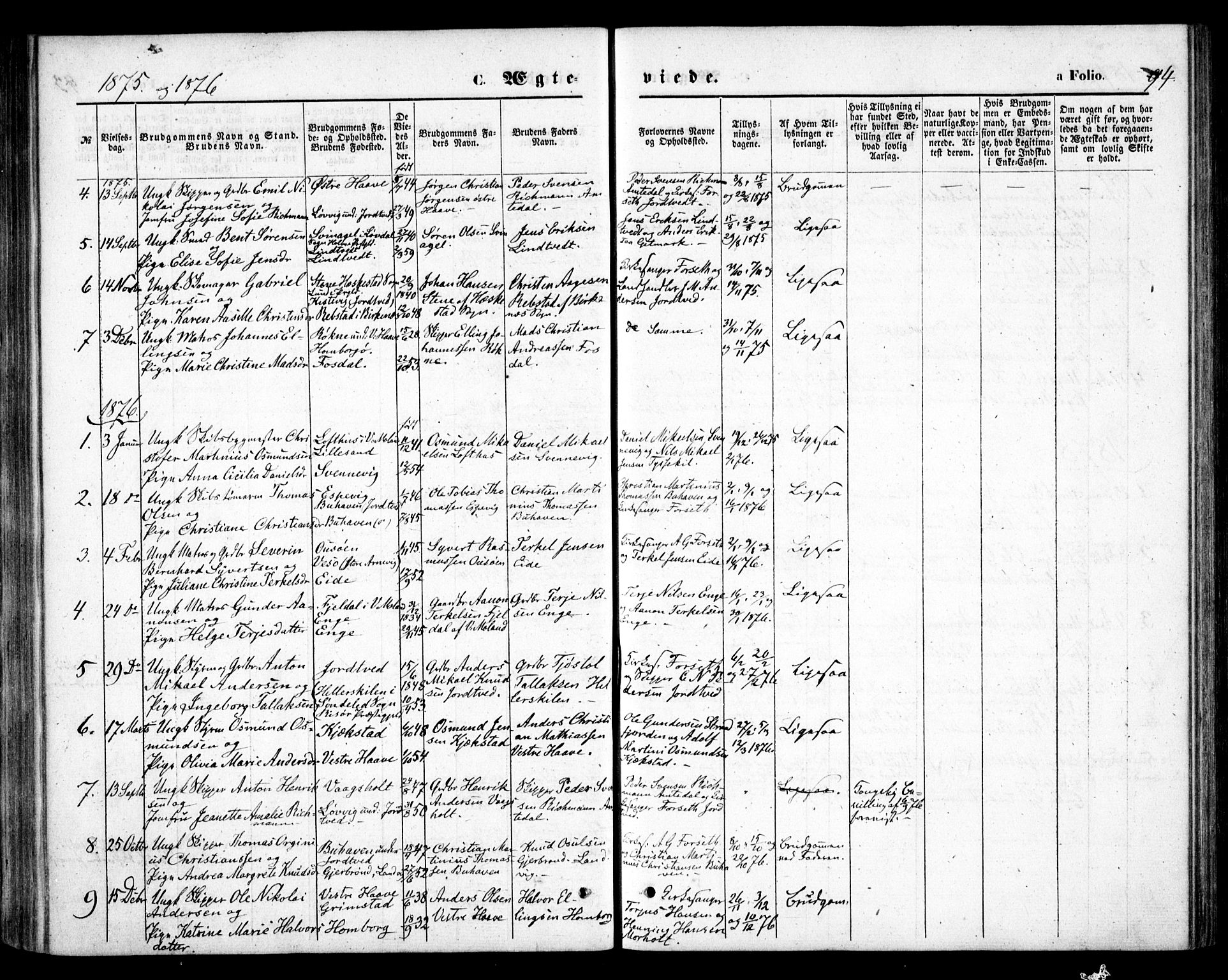 Hommedal sokneprestkontor, SAK/1111-0023/F/Fa/Faa/L0002: Parish register (official) no. A 2, 1861-1884, p. 94