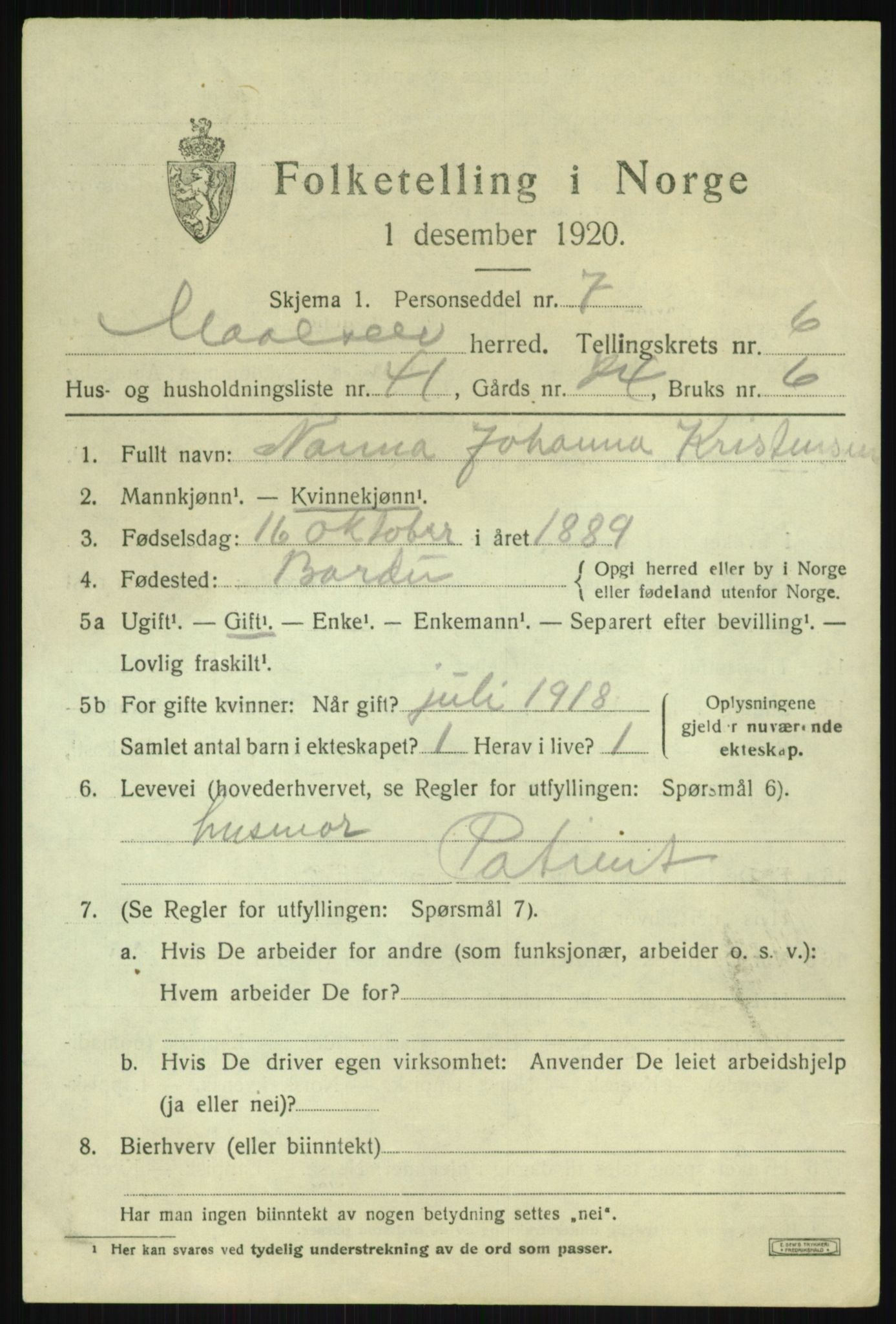 SATØ, 1920 census for Målselv, 1920, p. 4161