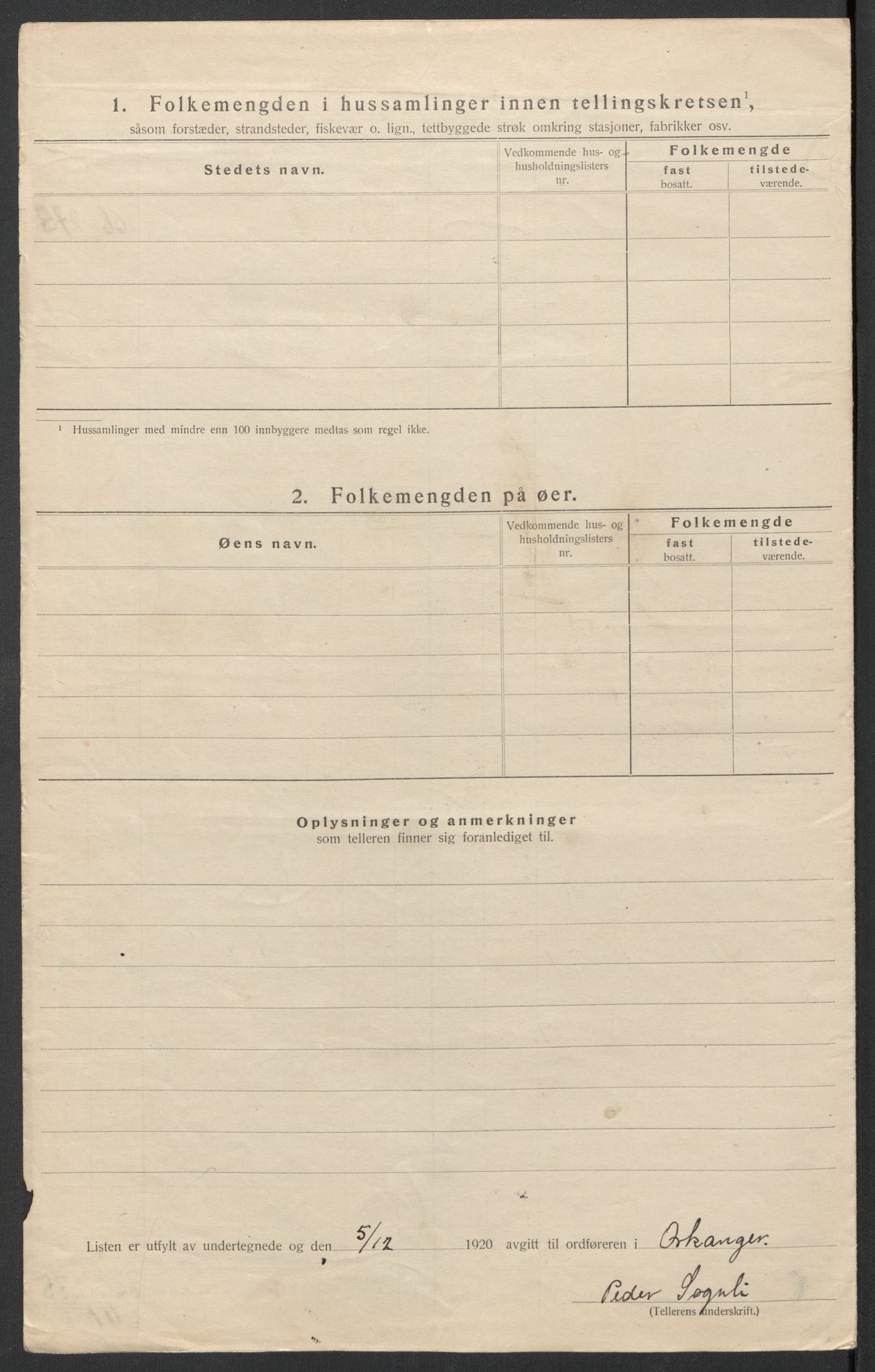 SAT, 1920 census for Orkanger, 1920, p. 13