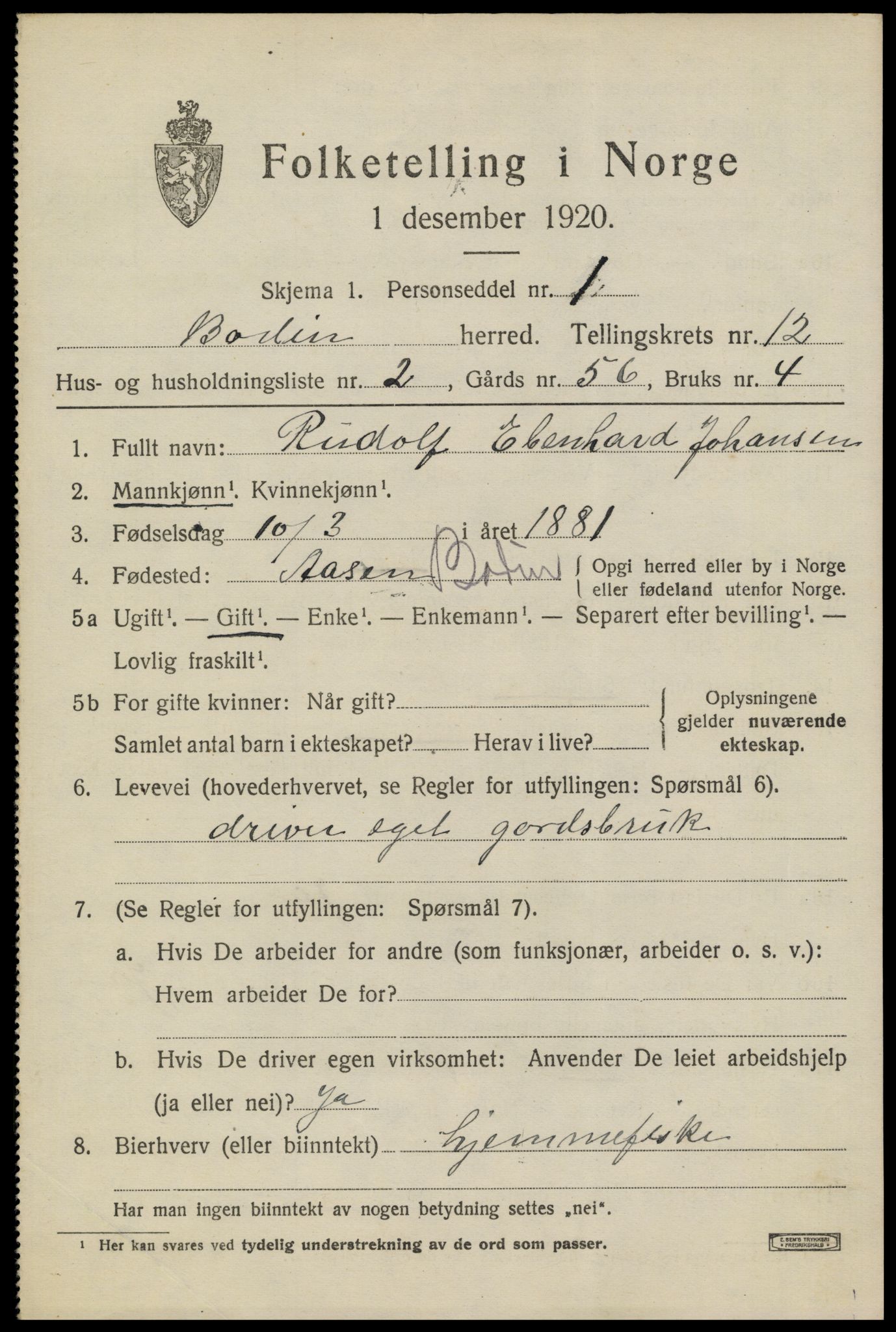 SAT, 1920 census for Bodin, 1920, p. 8436