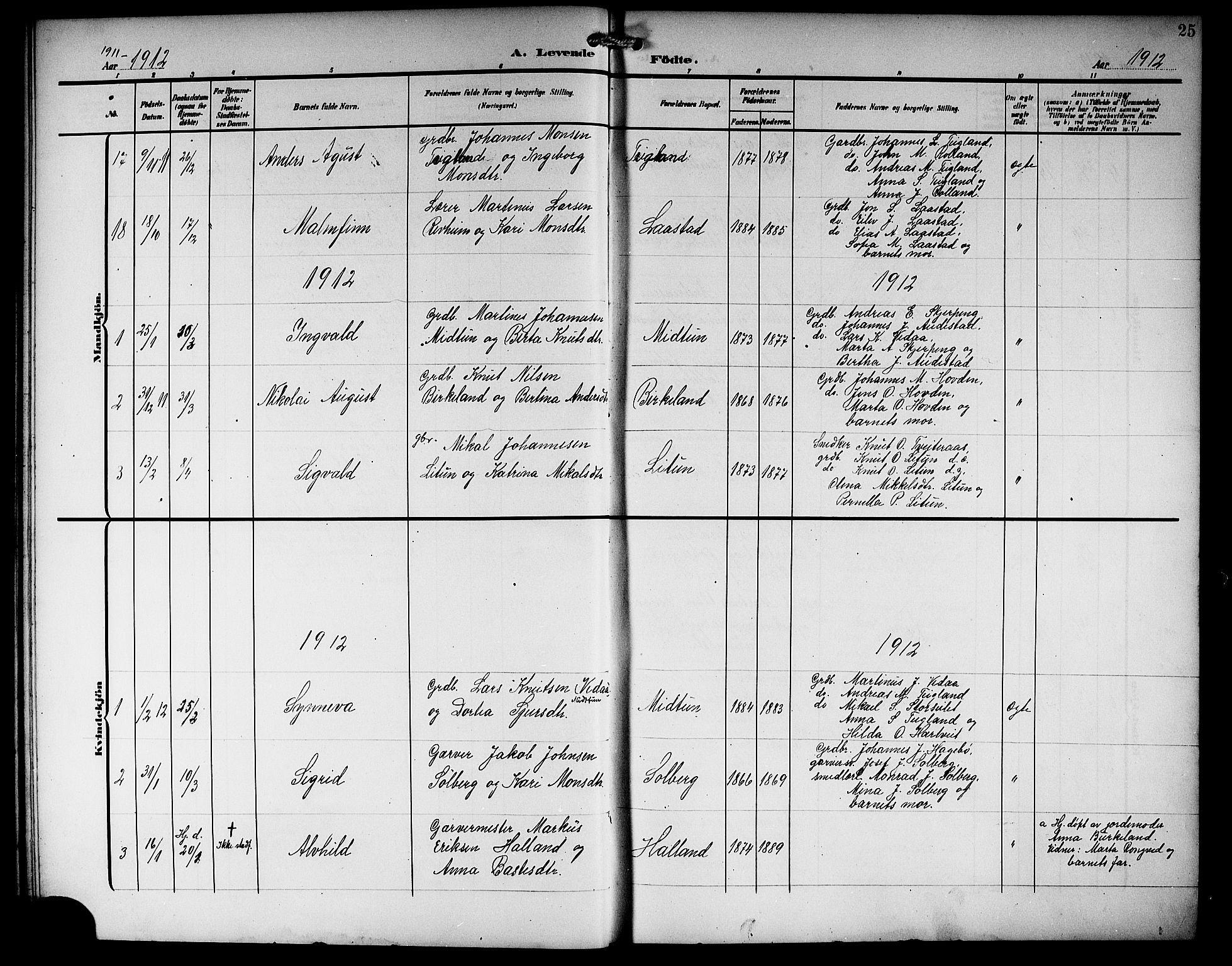 Haus sokneprestembete, AV/SAB-A-75601/H/Hab: Parish register (copy) no. C 4, 1907-1922, p. 25