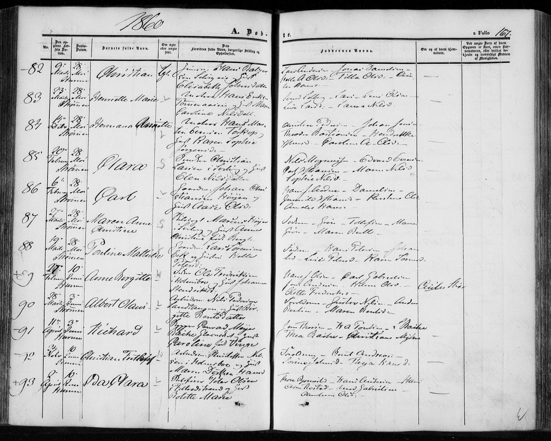 Hurum kirkebøker, SAKO/A-229/F/Fa/L0011: Parish register (official) no. 11, 1847-1860, p. 167