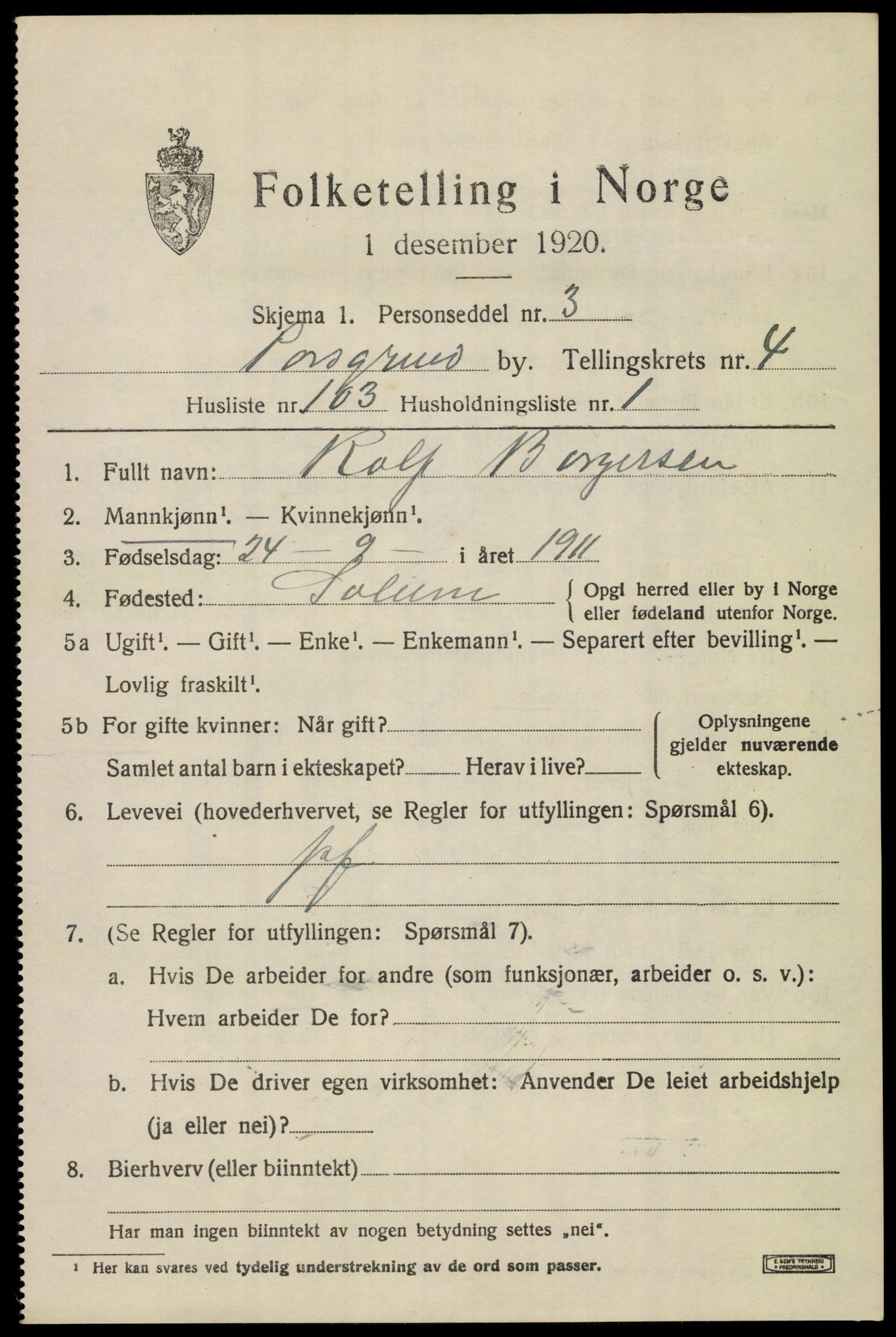 SAKO, 1920 census for Porsgrunn, 1920, p. 19895