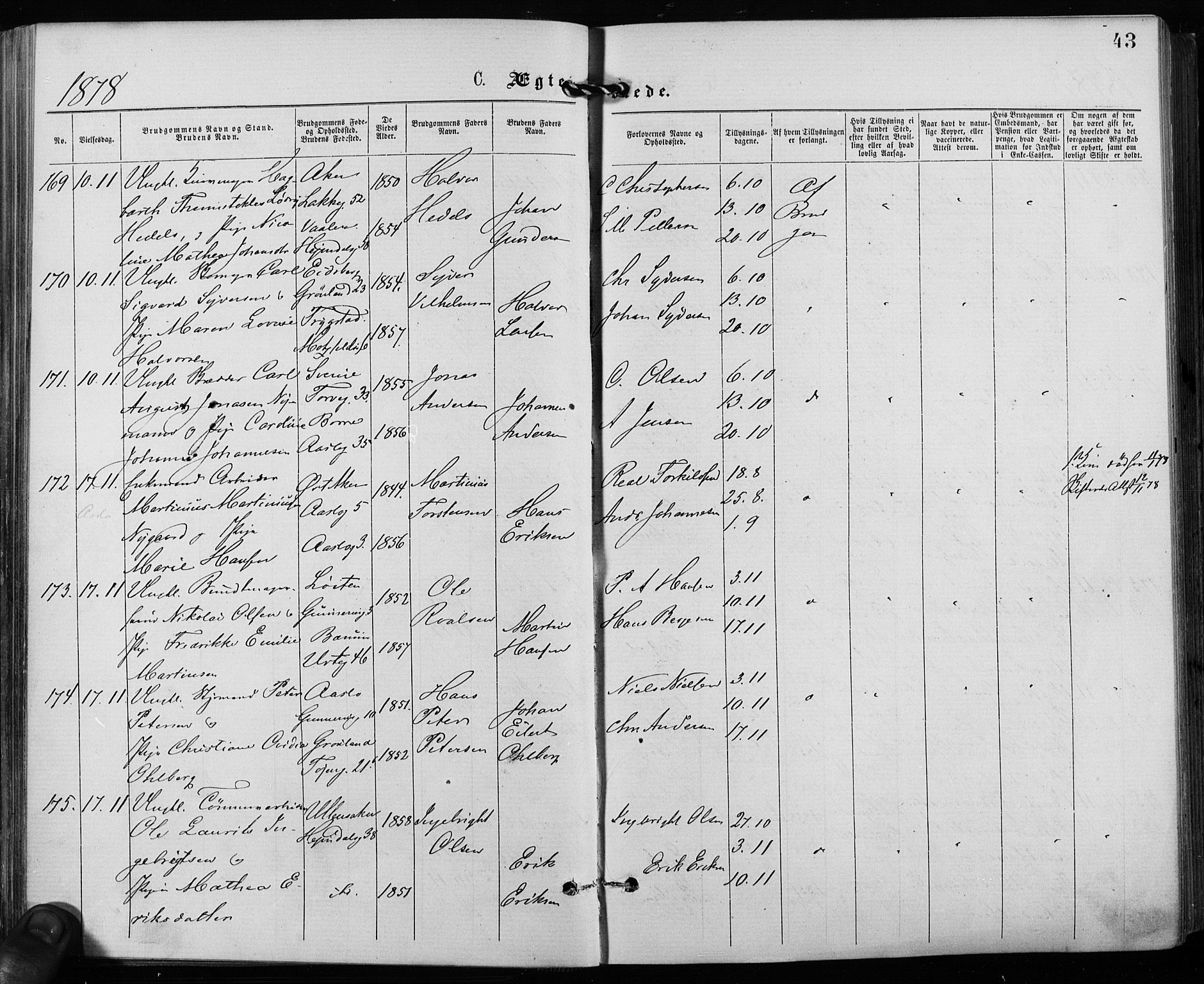 Grønland prestekontor Kirkebøker, SAO/A-10848/F/Fa/L0006: Parish register (official) no. 6, 1877-1886, p. 43