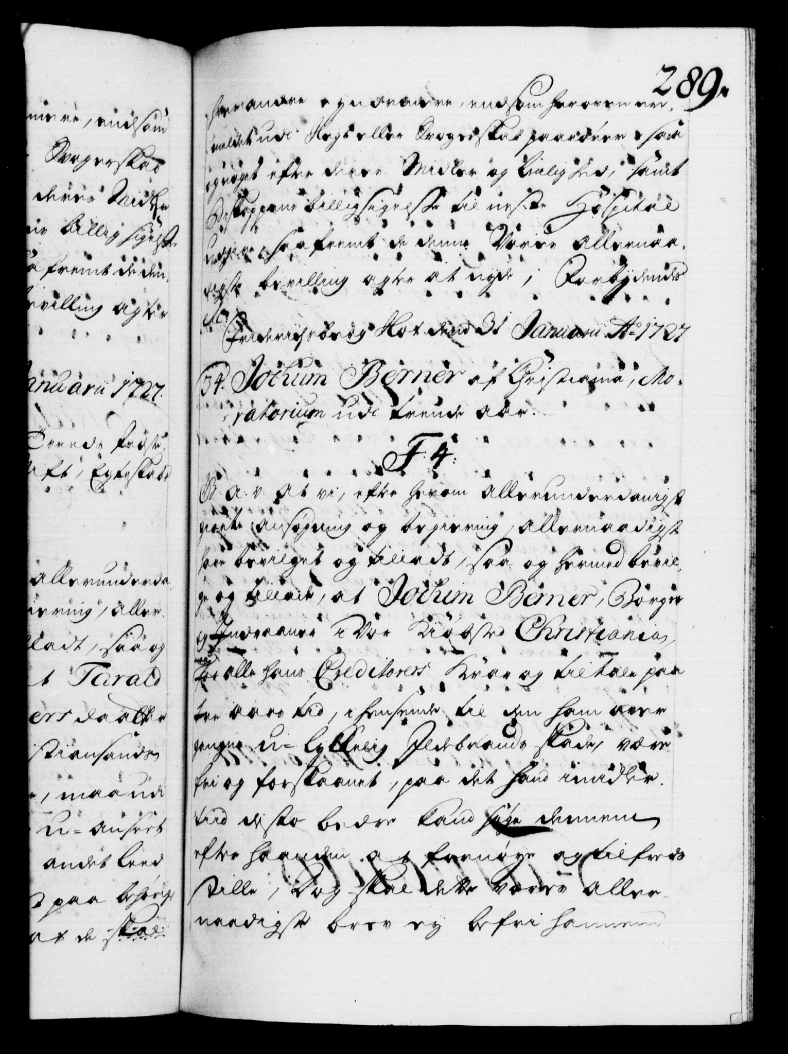 Danske Kanselli 1572-1799, AV/RA-EA-3023/F/Fc/Fca/Fcaa/L0025: Norske registre, 1726-1728, p. 289a