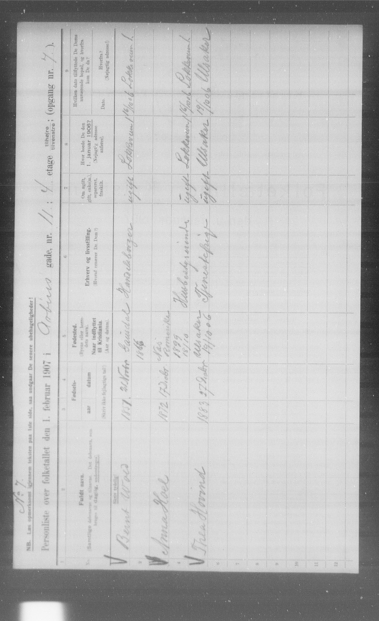 OBA, Municipal Census 1907 for Kristiania, 1907, p. 919