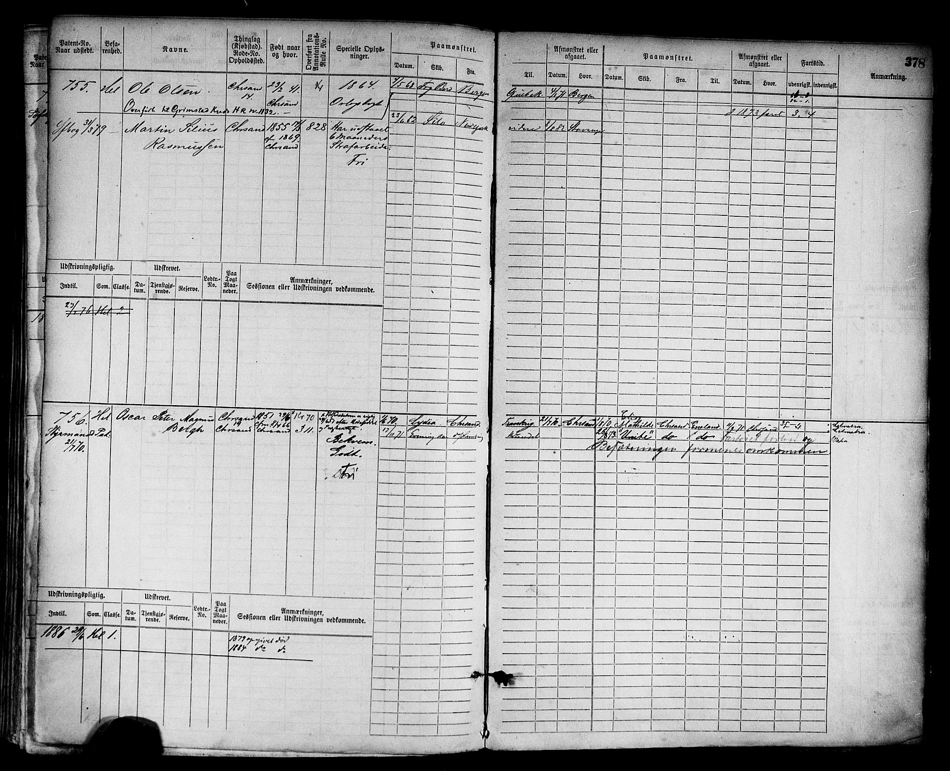 Kristiansand mønstringskrets, AV/SAK-2031-0015/F/Fb/L0003: Hovedrulle nr 1-762, I-10, 1860-1911, p. 396