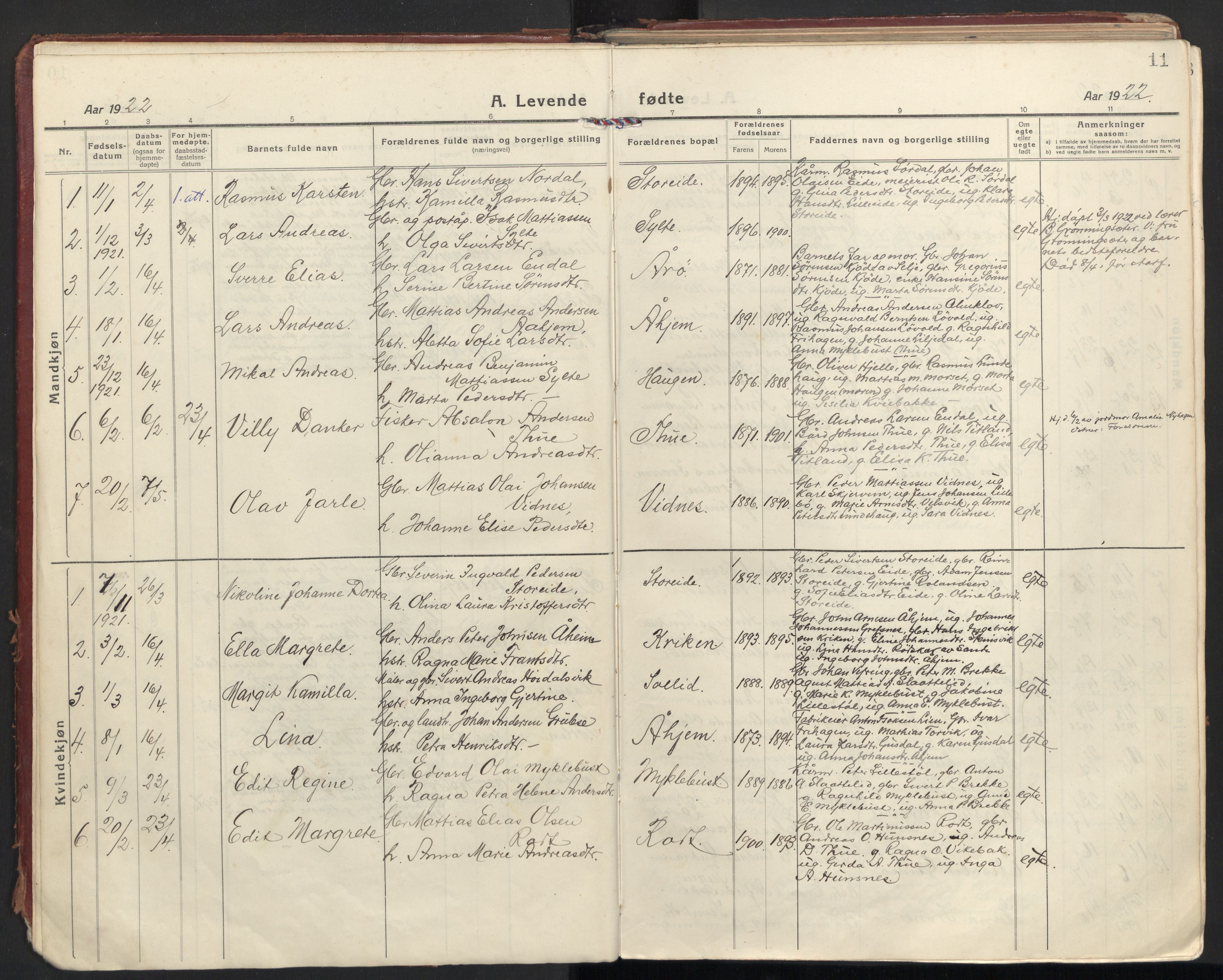 Ministerialprotokoller, klokkerbøker og fødselsregistre - Møre og Romsdal, AV/SAT-A-1454/501/L0012: Parish register (official) no. 501A12, 1920-1946, p. 11