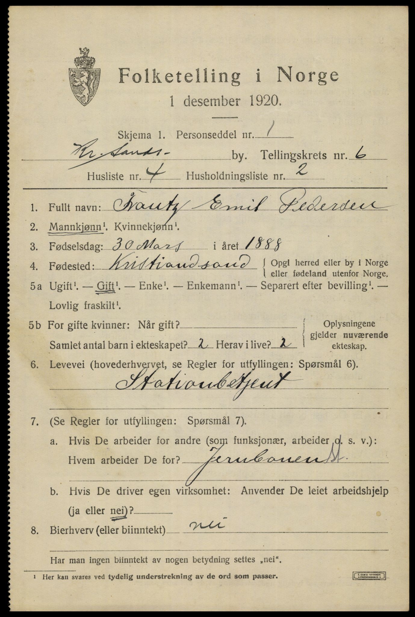 SAK, 1920 census for Kristiansand, 1920, p. 19527