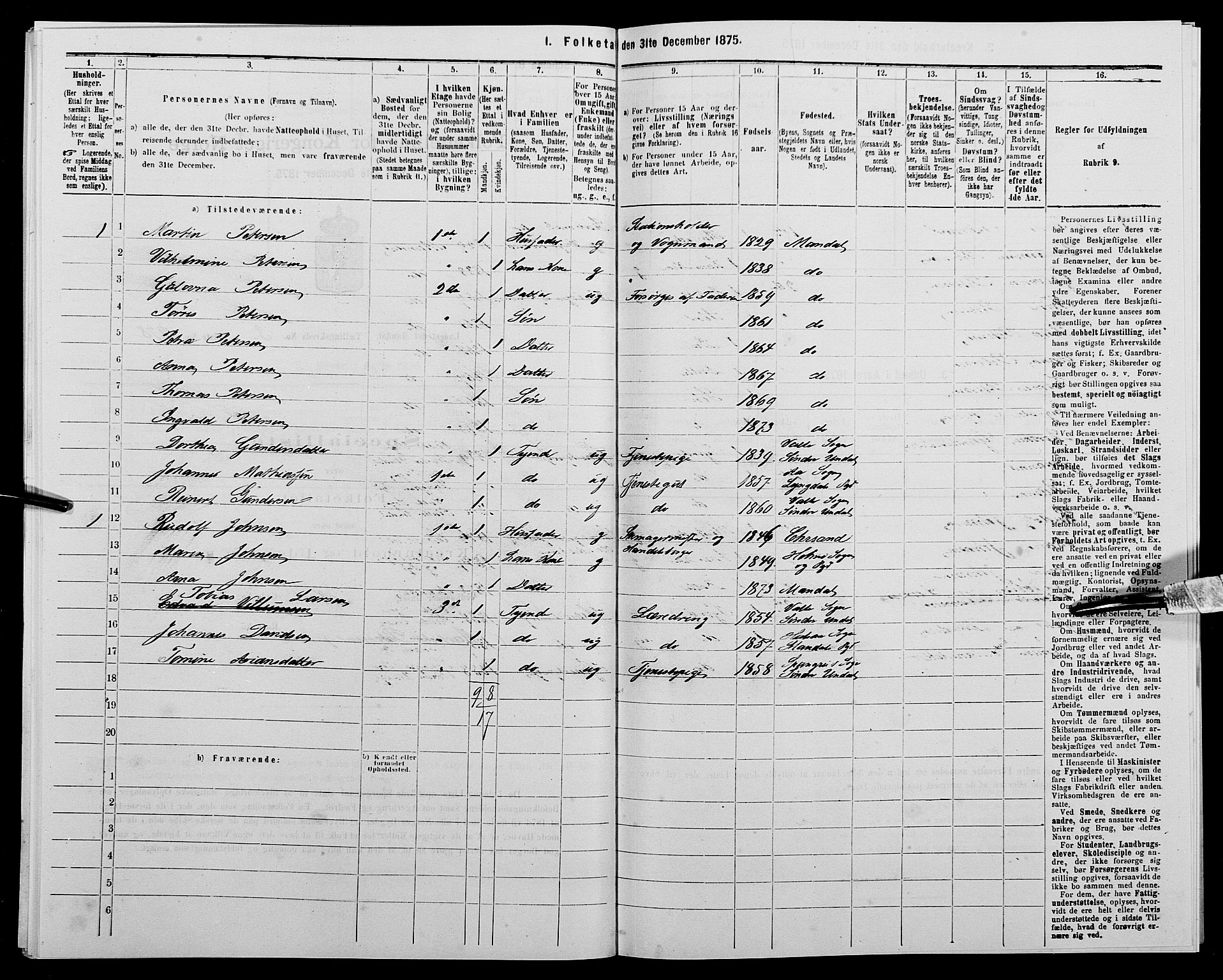 SAK, 1875 census for 1002B Mandal/Mandal, 1875, p. 585