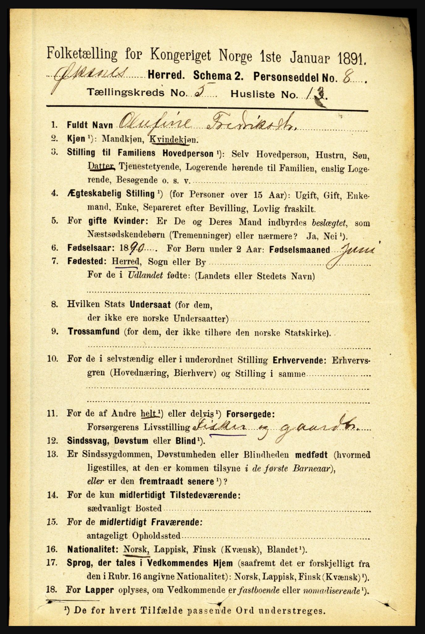 RA, 1891 census for 1868 Øksnes, 1891, p. 2318