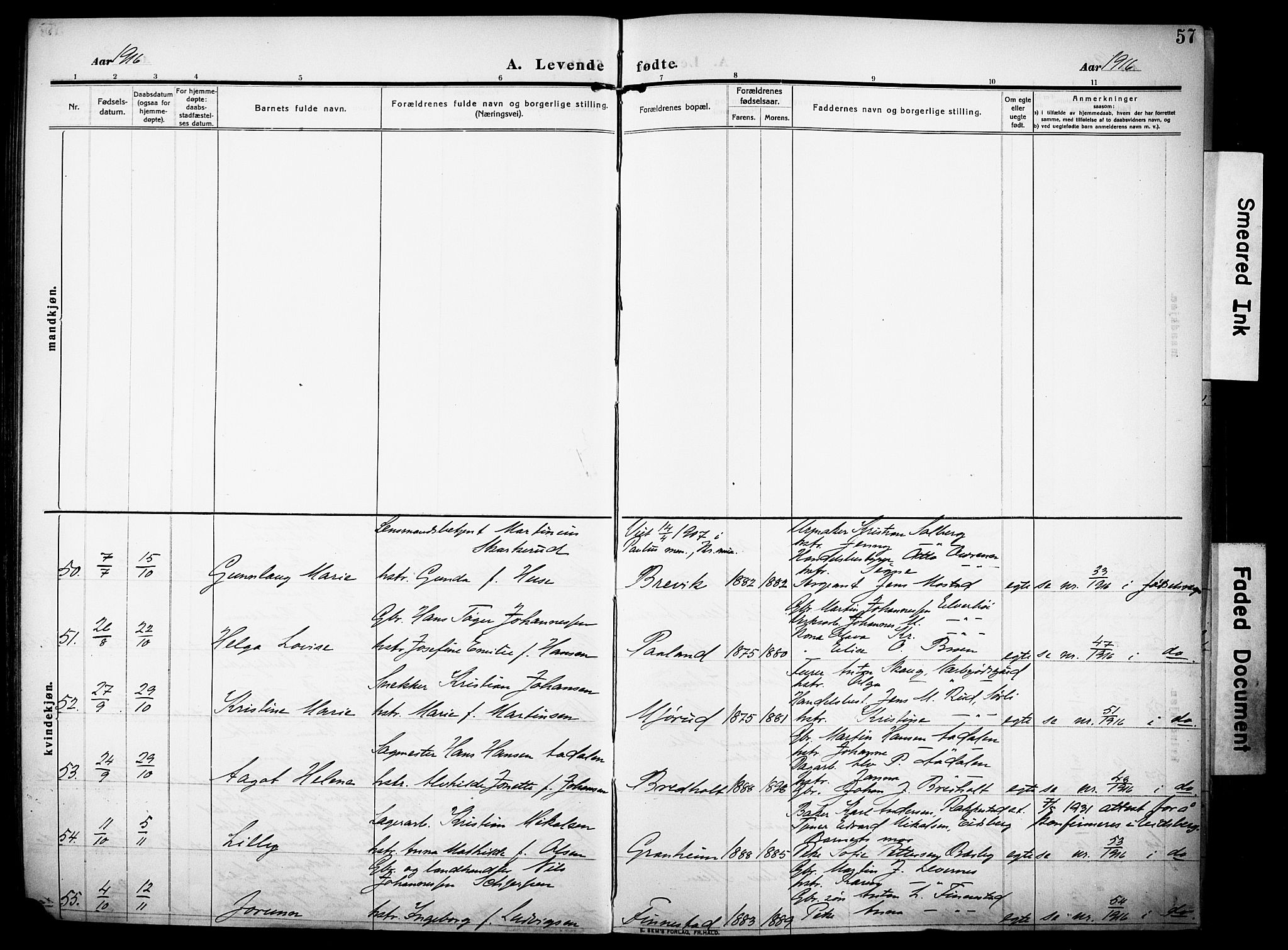 Rakkestad prestekontor Kirkebøker, AV/SAO-A-2008/F/Fa/L0015: Parish register (official) no. I 15, 1909-1922, p. 57