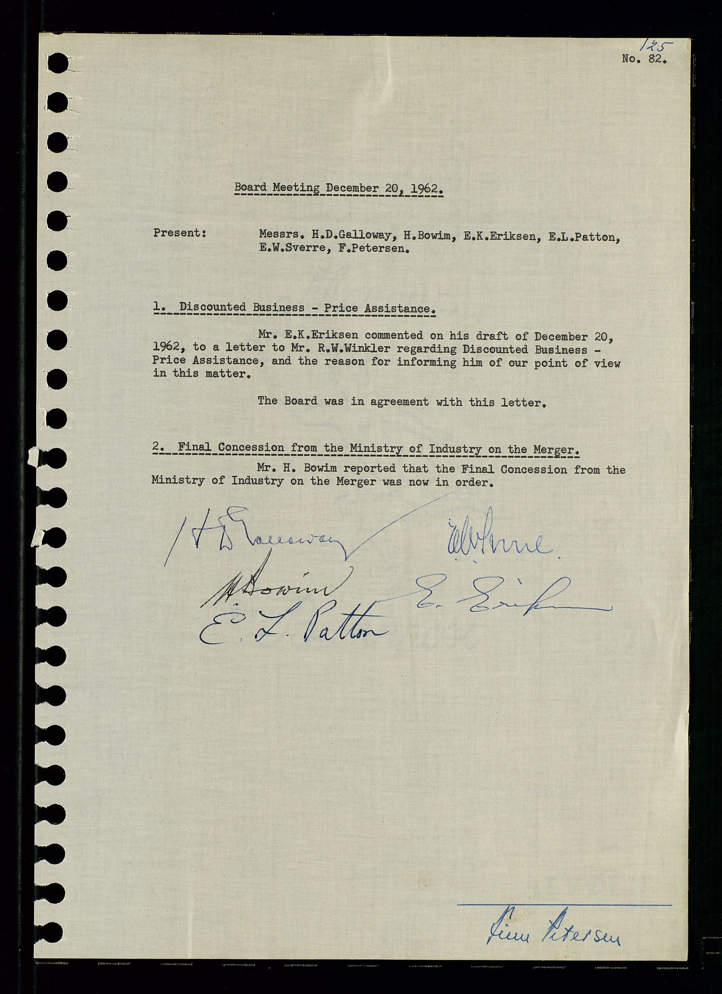 Pa 0982 - Esso Norge A/S, AV/SAST-A-100448/A/Aa/L0001/0003: Den administrerende direksjon Board minutes (styrereferater) / Den administrerende direksjon Board minutes (styrereferater), 1962, p. 125