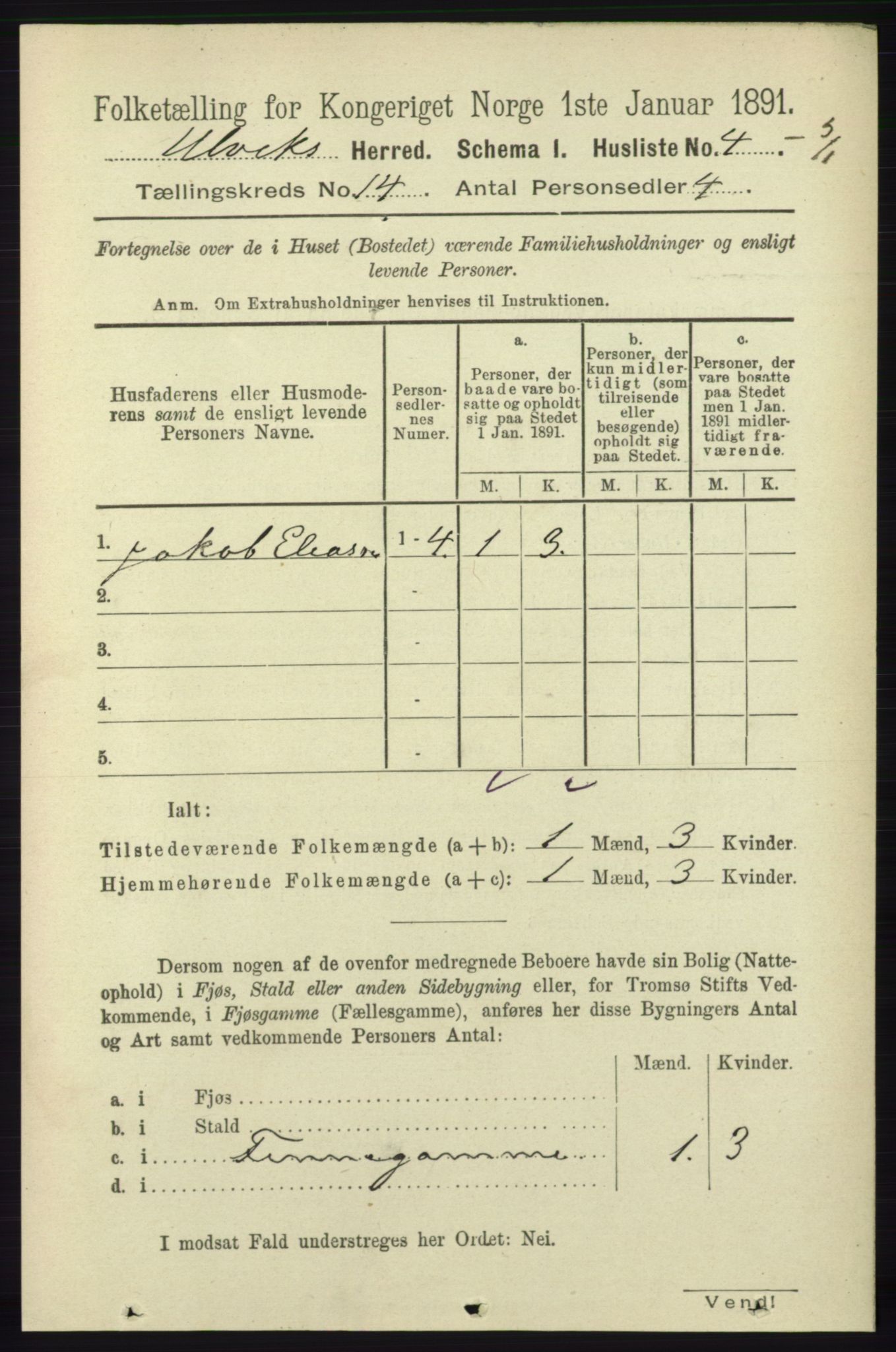 RA, 1891 census for 1233 Ulvik, 1891, p. 4210