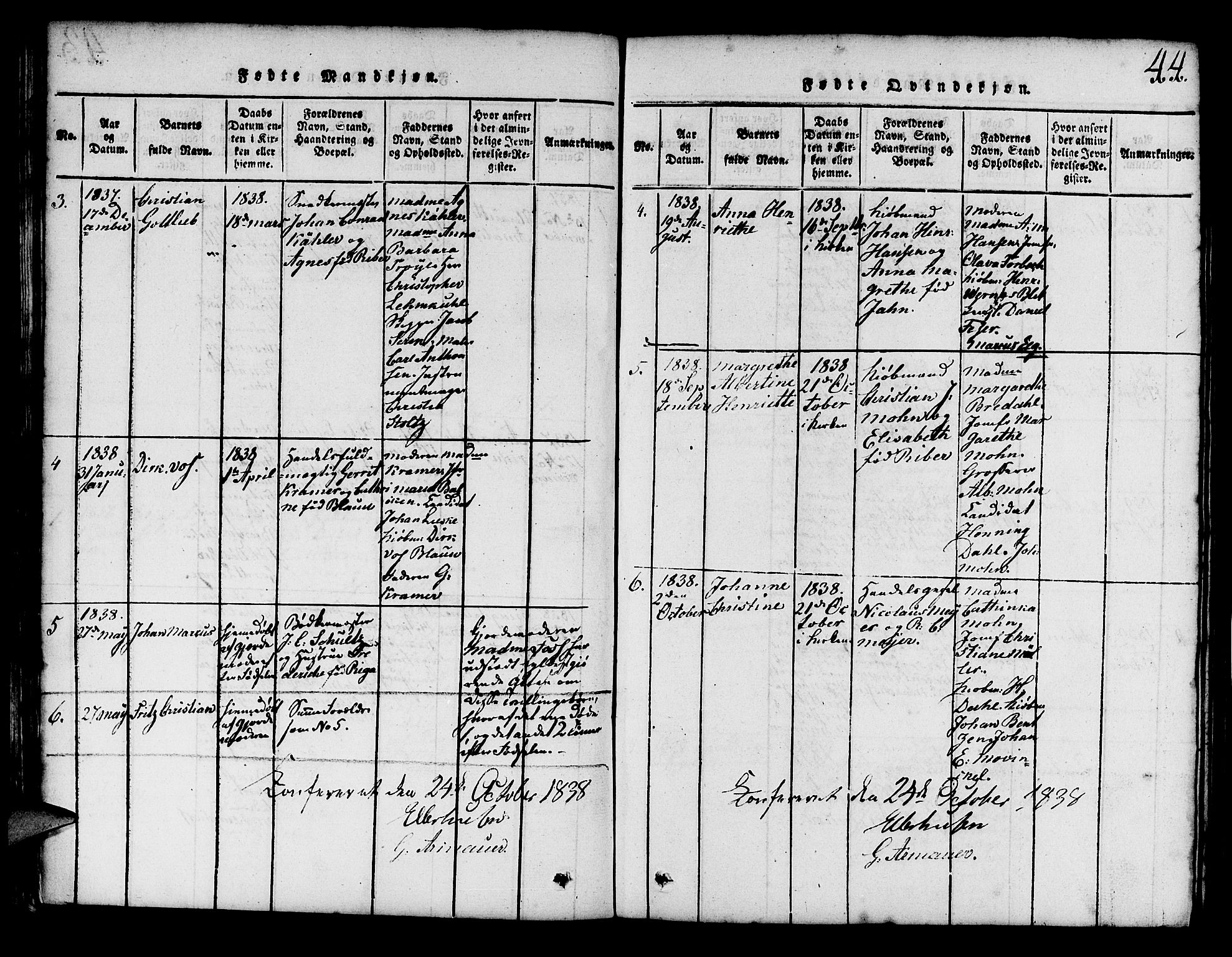 Mariakirken Sokneprestembete, AV/SAB-A-76901/H/Hab/L0001: Parish register (copy) no. A 1, 1815-1846, p. 44