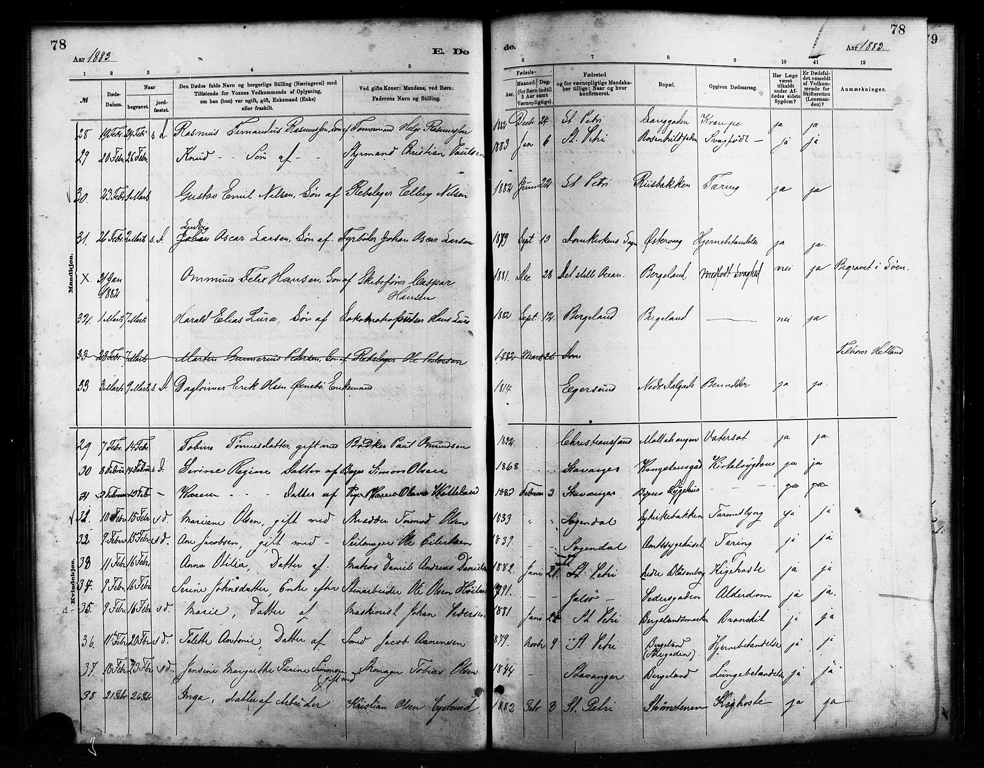 St. Petri sokneprestkontor, SAST/A-101813/001/30/30BA/L0017: Parish register (official) no. A 17, 1879-1895, p. 78