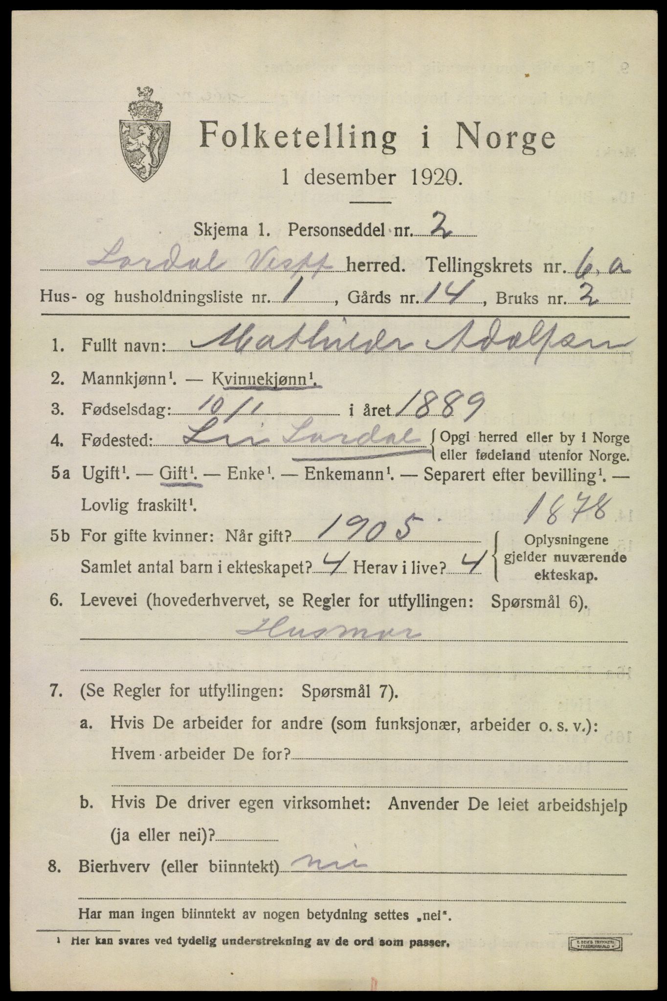 SAKO, 1920 census for Lardal, 1920, p. 5549