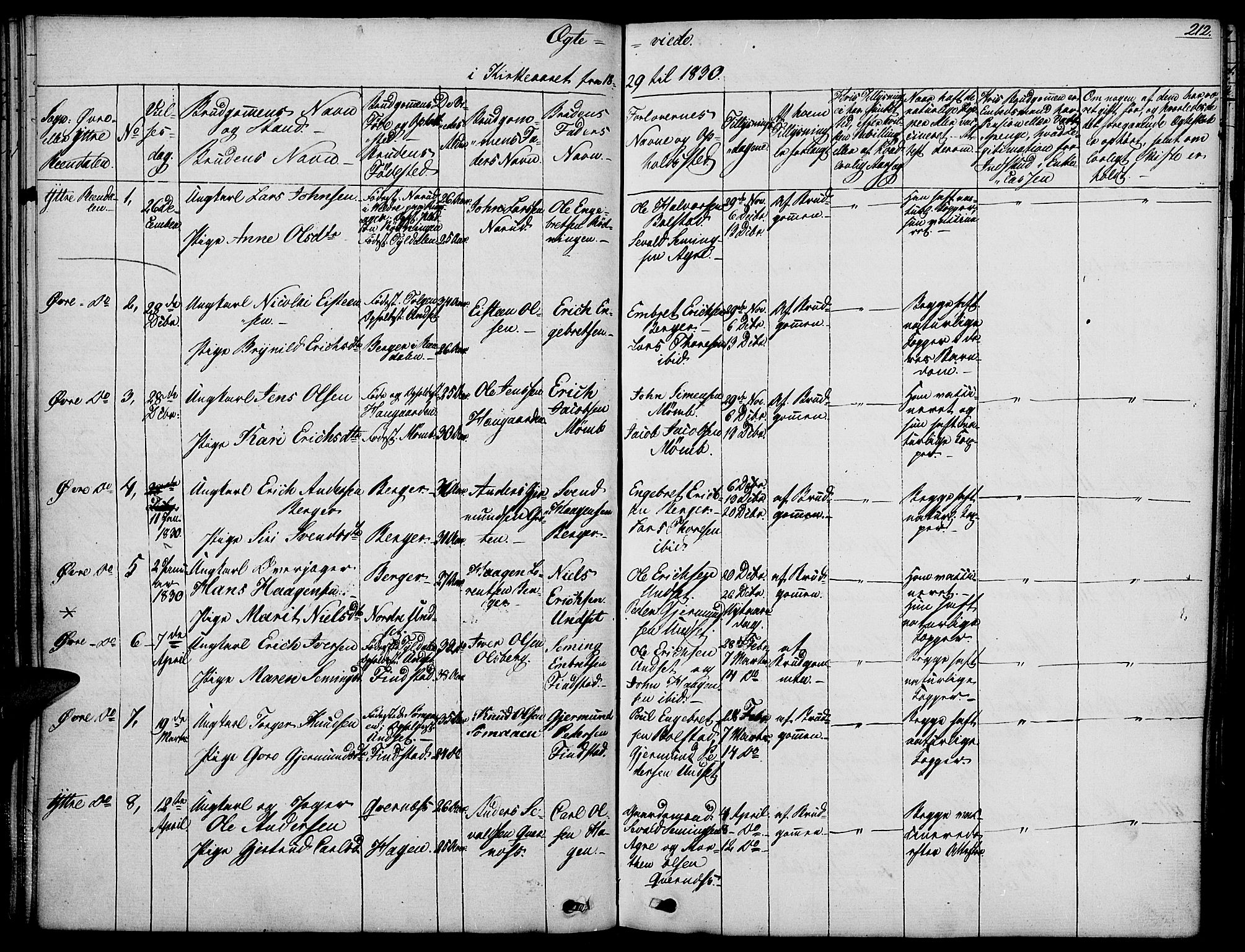 Rendalen prestekontor, SAH/PREST-054/H/Ha/Haa/L0004: Parish register (official) no. 4, 1829-1852, p. 212