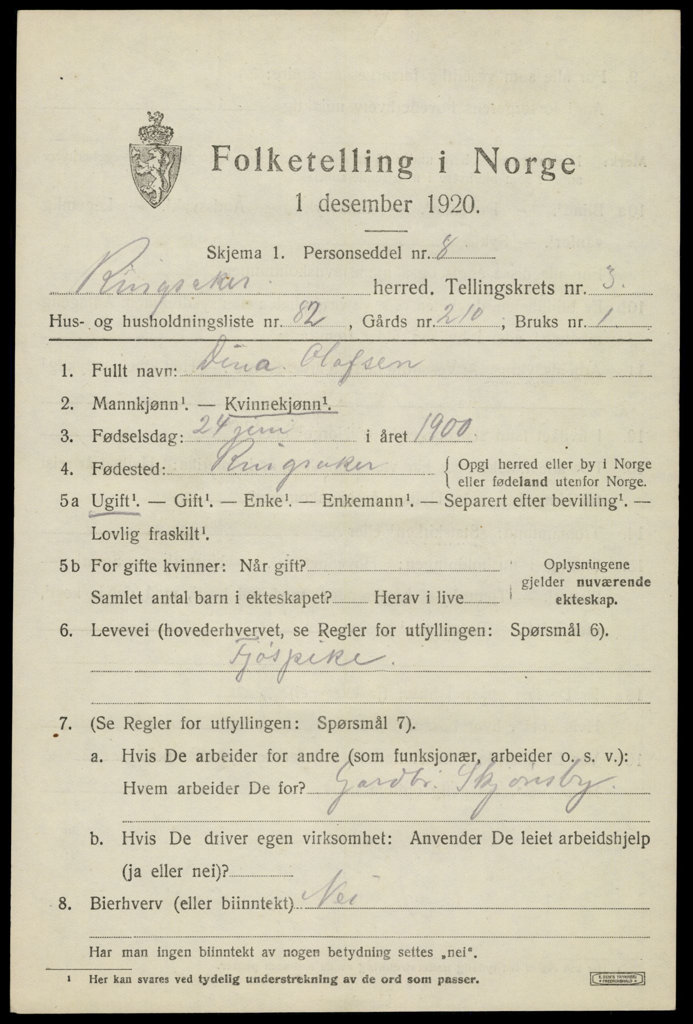 SAH, 1920 census for Ringsaker, 1920, p. 8556