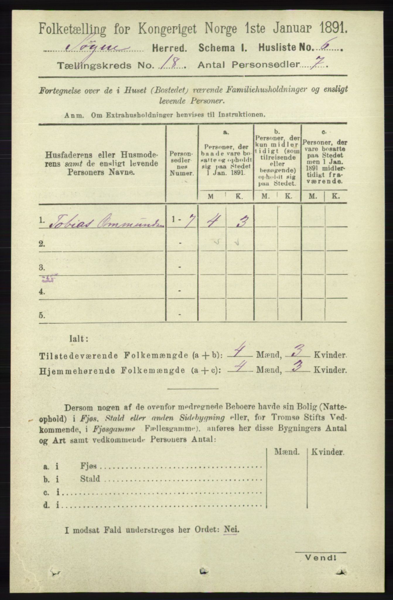 RA, 1891 census for 1018 Søgne, 1891, p. 4708