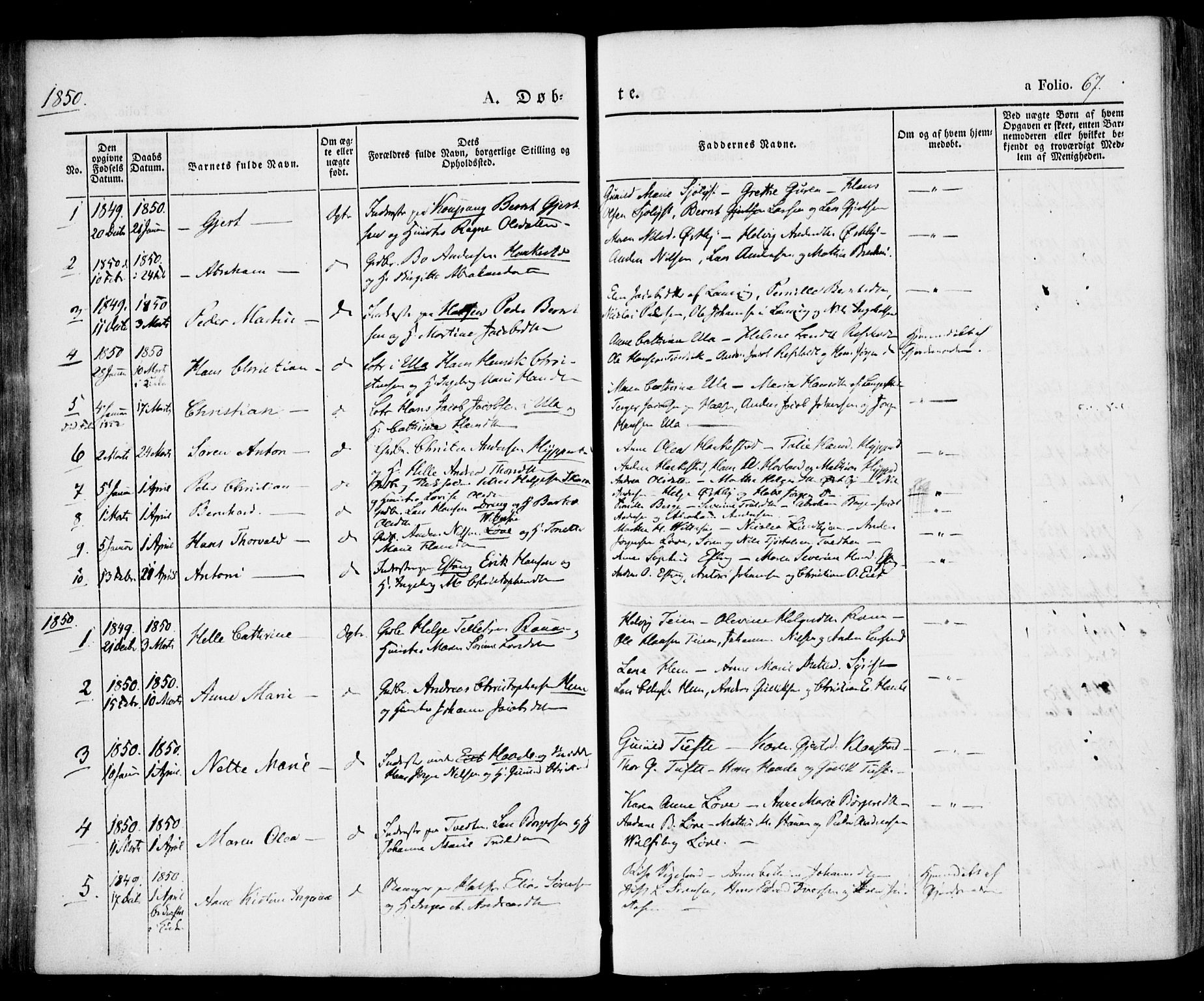 Tjølling kirkebøker, SAKO/A-60/F/Fa/L0006: Parish register (official) no. 6, 1835-1859, p. 67