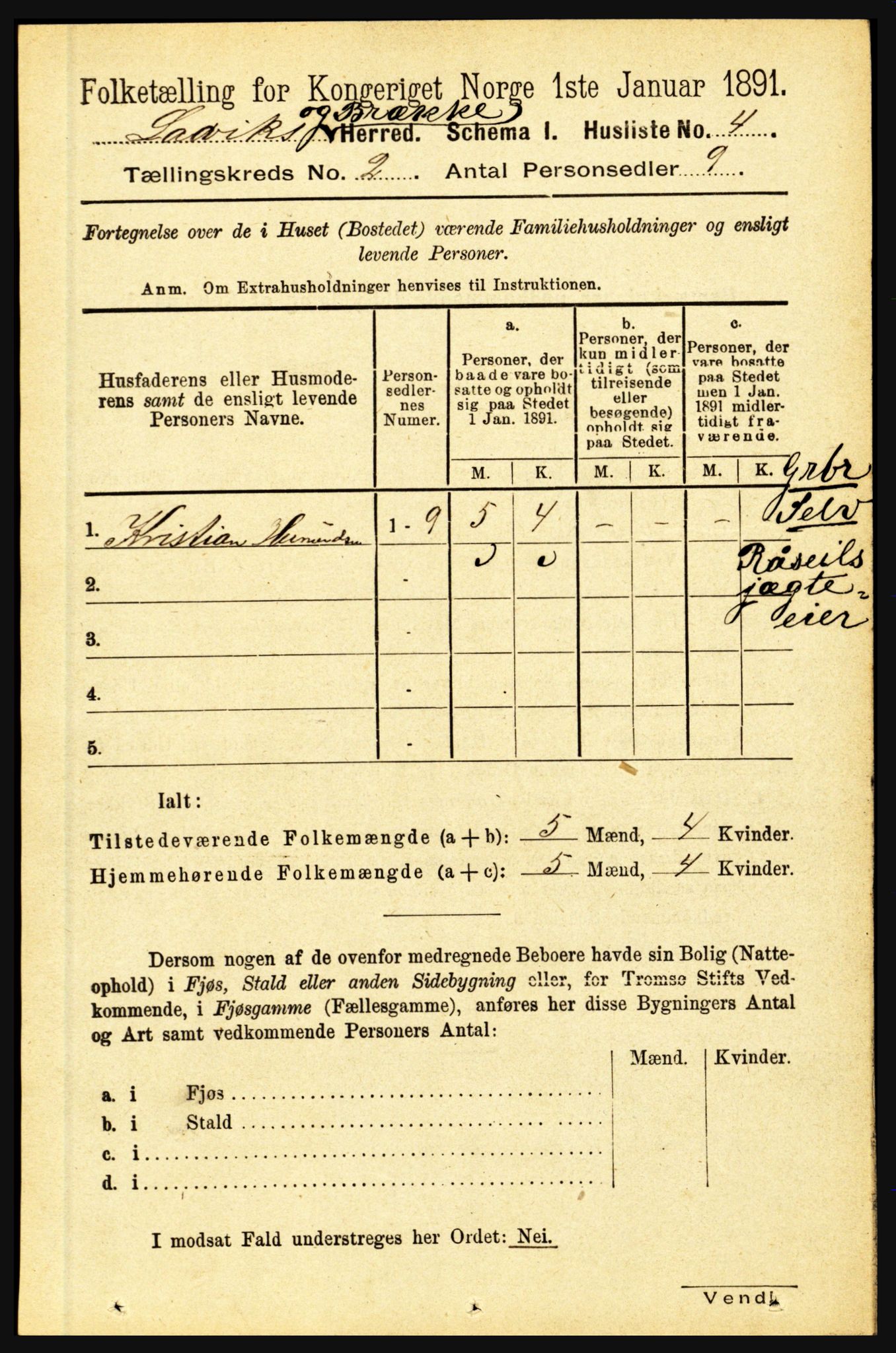 RA, 1891 census for 1415 Lavik og Brekke, 1891, p. 264