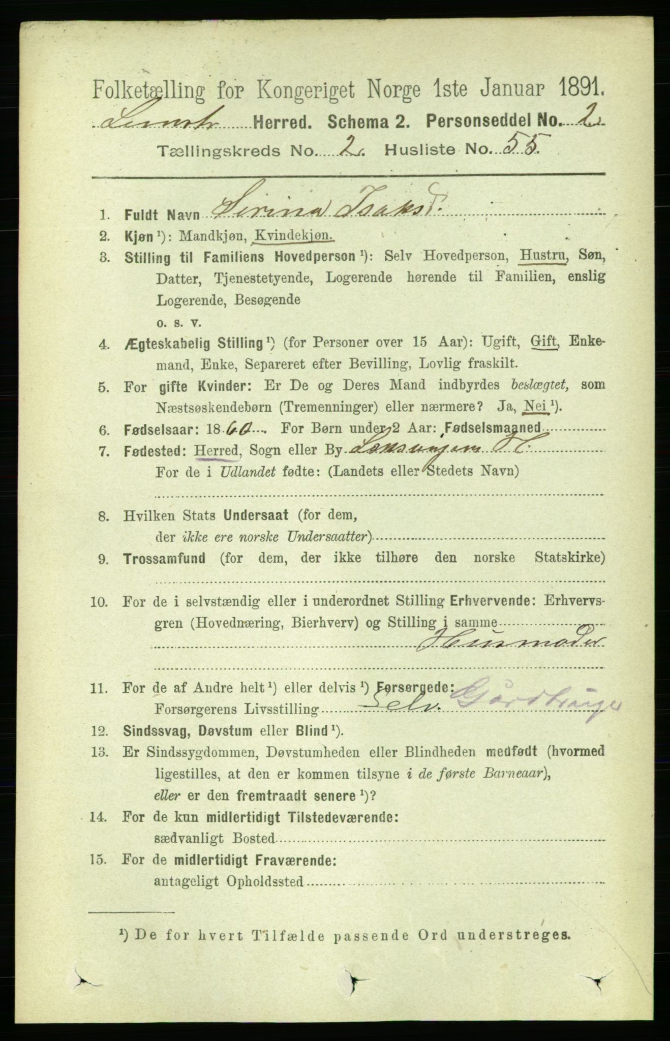 RA, 1891 census for 1654 Leinstrand, 1891, p. 840