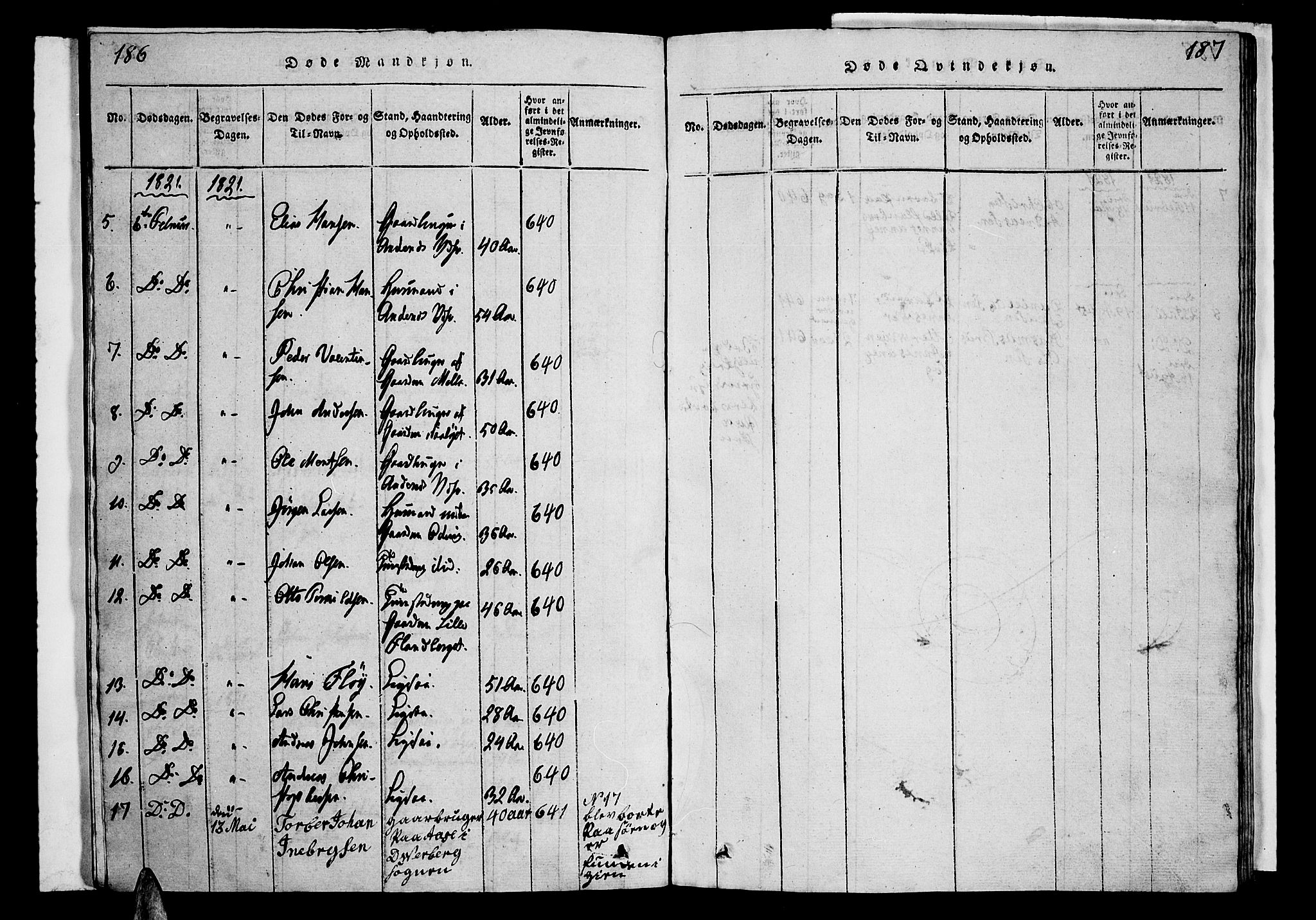 Ministerialprotokoller, klokkerbøker og fødselsregistre - Nordland, SAT/A-1459/899/L1446: Parish register (copy) no. 899C01, 1820-1868, p. 186-187