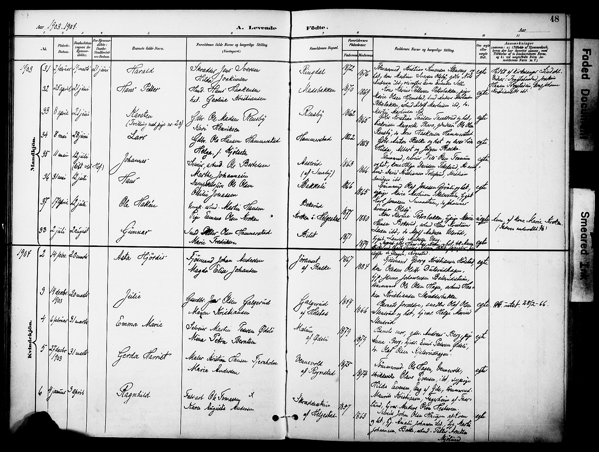 Østre Toten prestekontor, SAH/PREST-104/H/Ha/Haa/L0009: Parish register (official) no. 9, 1897-1913, p. 48