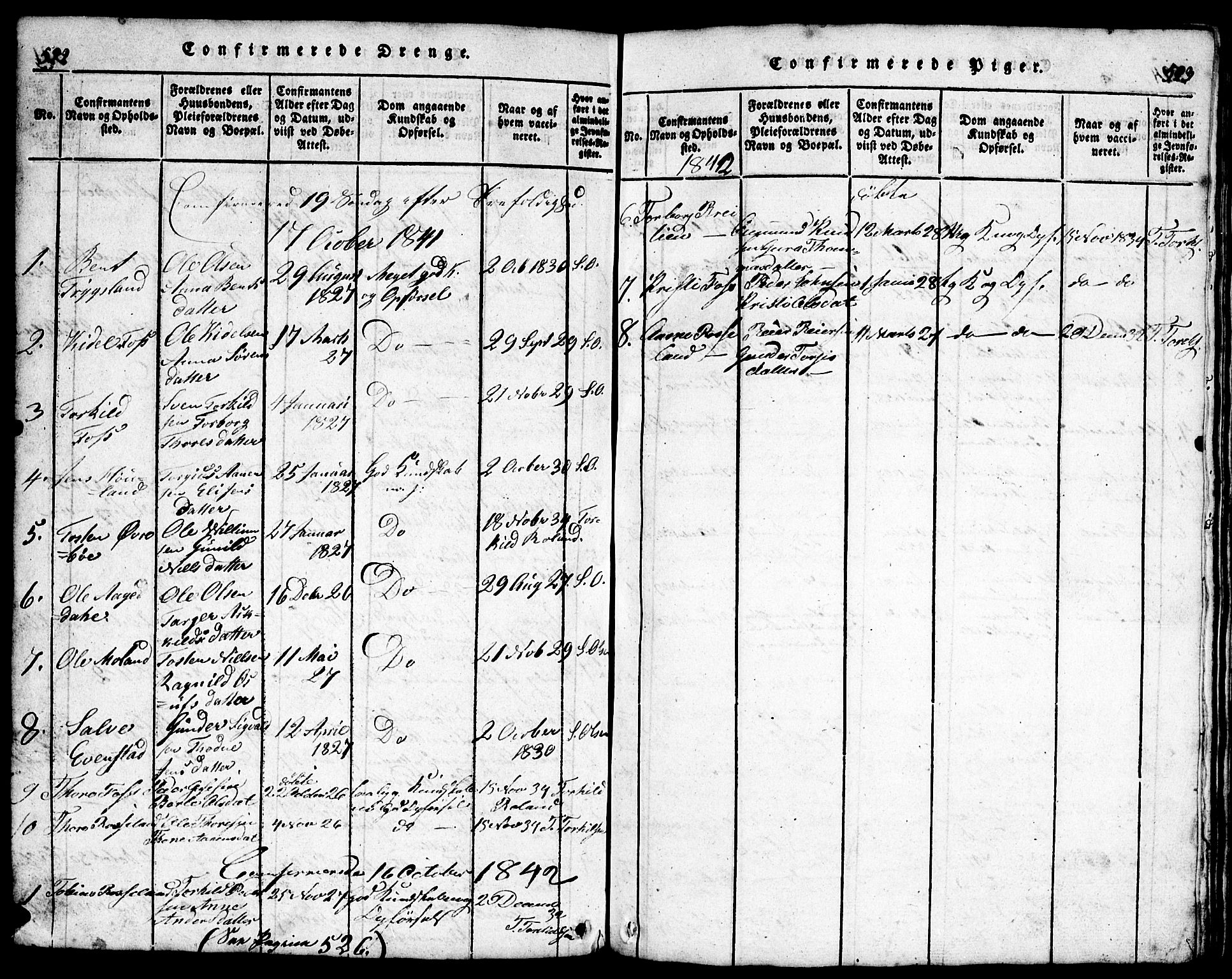 Bjelland sokneprestkontor, AV/SAK-1111-0005/F/Fb/Fba/L0003: Parish register (copy) no. B 3, 1816-1870, p. 522-523