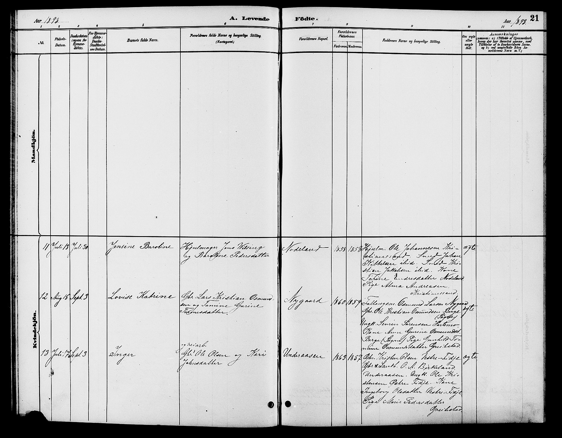 Søgne sokneprestkontor, AV/SAK-1111-0037/F/Fb/Fba/L0004: Parish register (copy) no. B 4, 1888-1903, p. 21