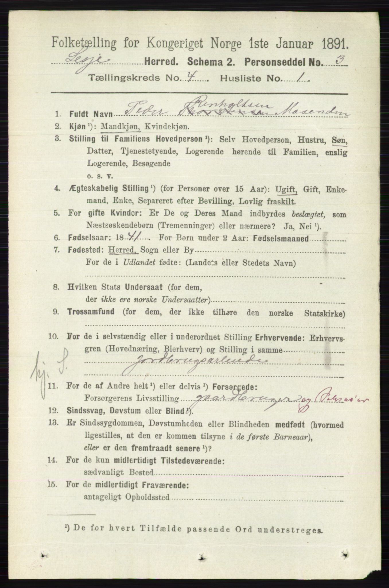 RA, 1891 census for 0512 Lesja, 1891, p. 1095