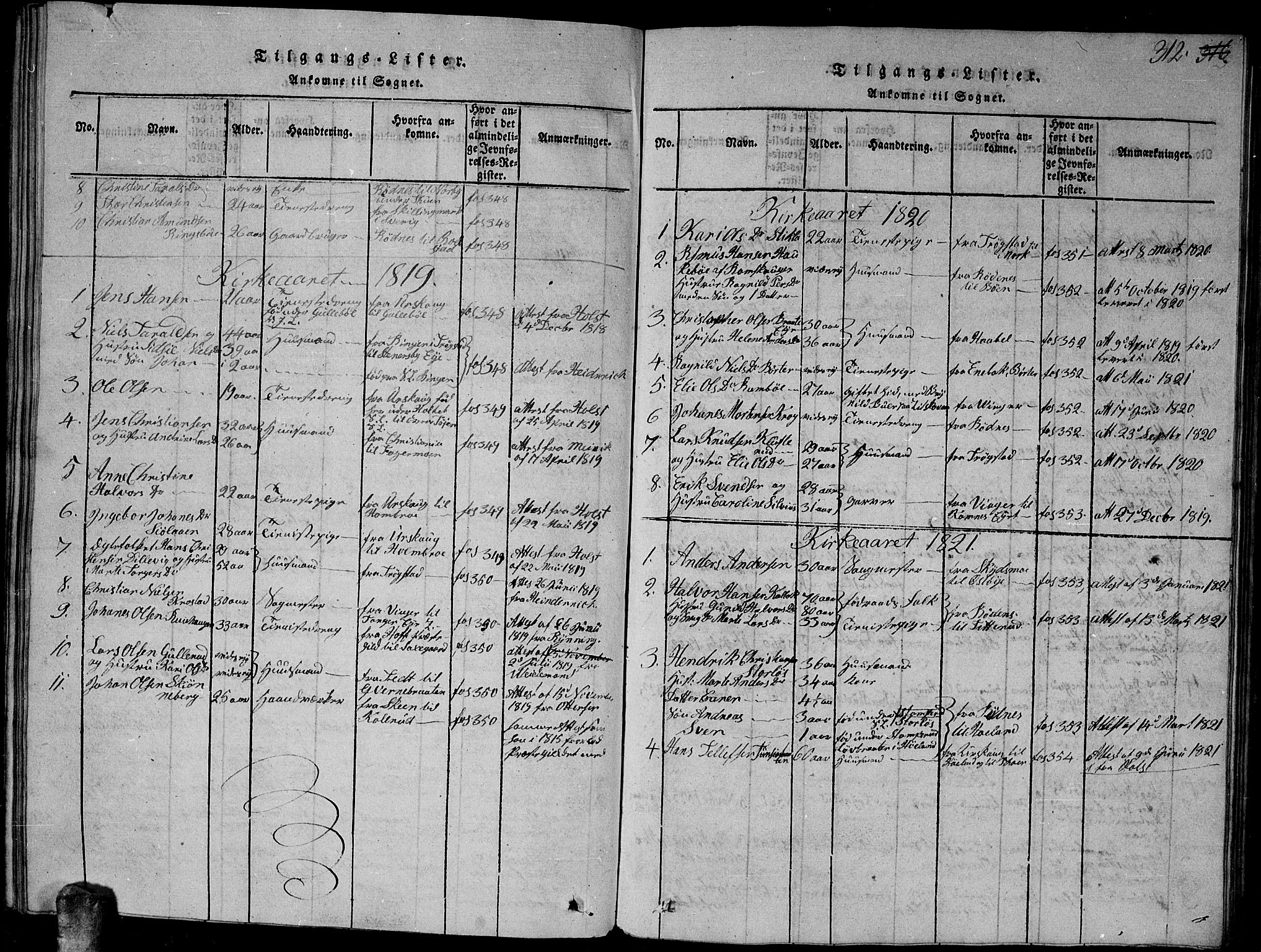 Høland prestekontor Kirkebøker, SAO/A-10346a/G/Ga/L0001: Parish register (copy) no. I 1, 1814-1827, p. 312