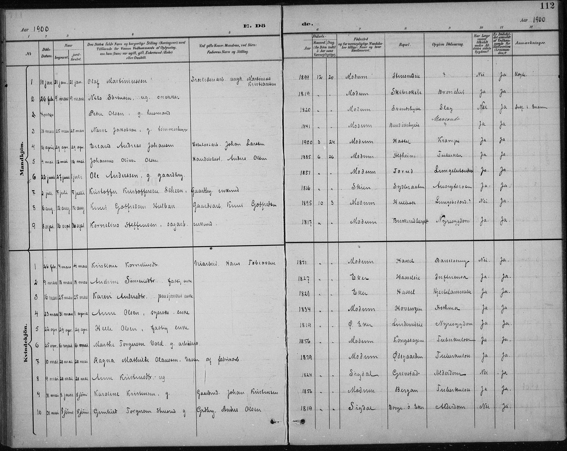 Modum kirkebøker, AV/SAKO-A-234/F/Fa/L0017: Parish register (official) no. 17, 1900-1915, p. 112