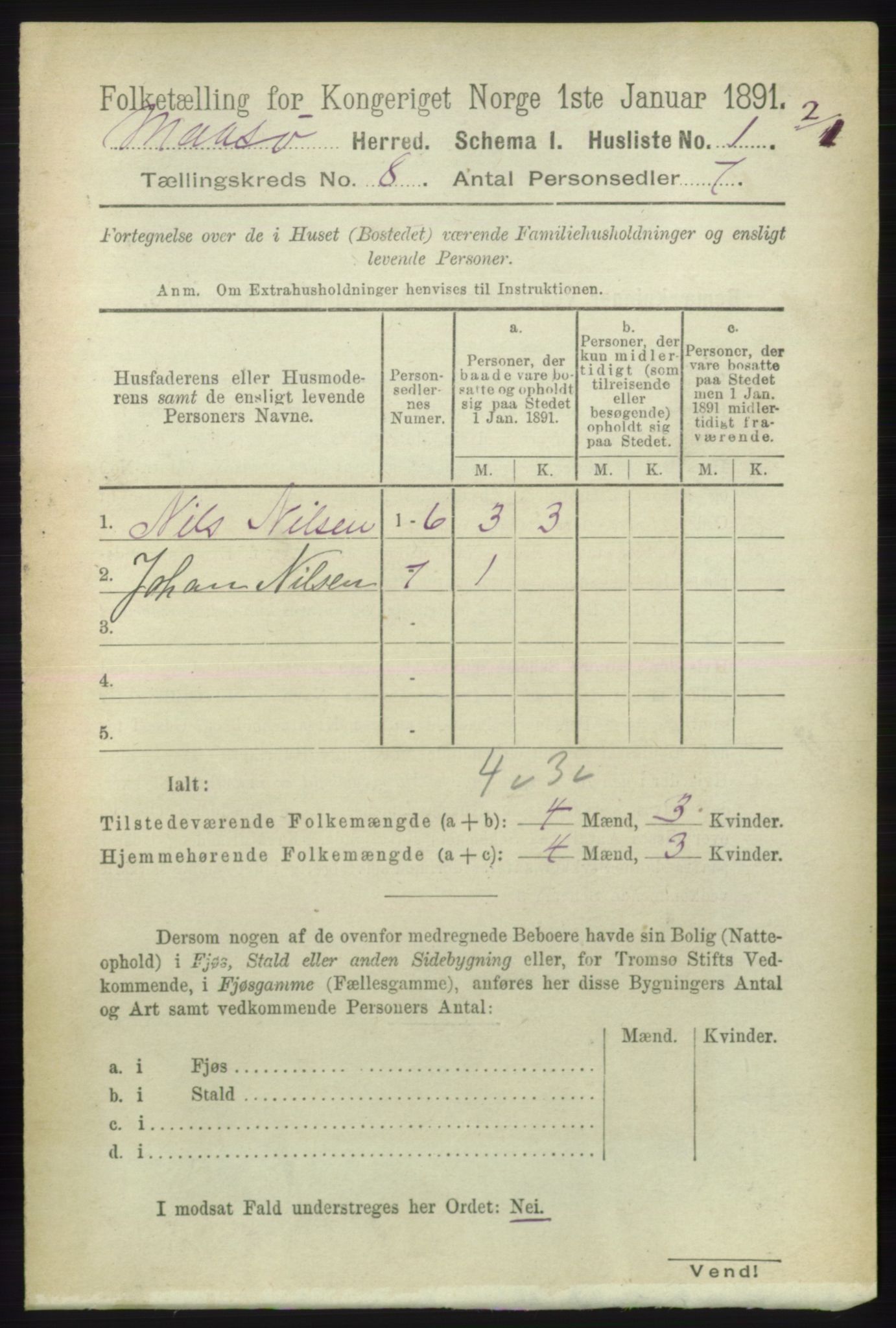 RA, 1891 census for 2018 Måsøy, 1891, p. 1499