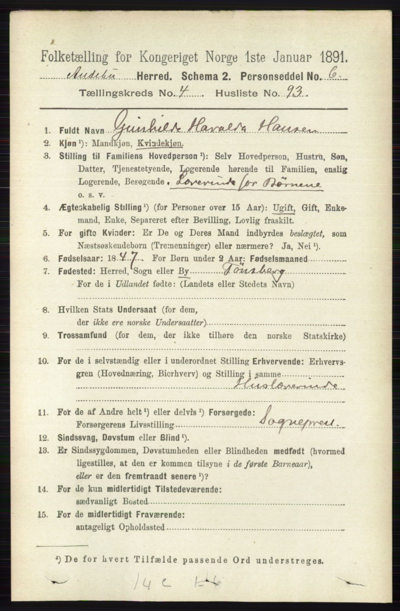 RA, 1891 census for 0719 Andebu, 1891, p. 2565