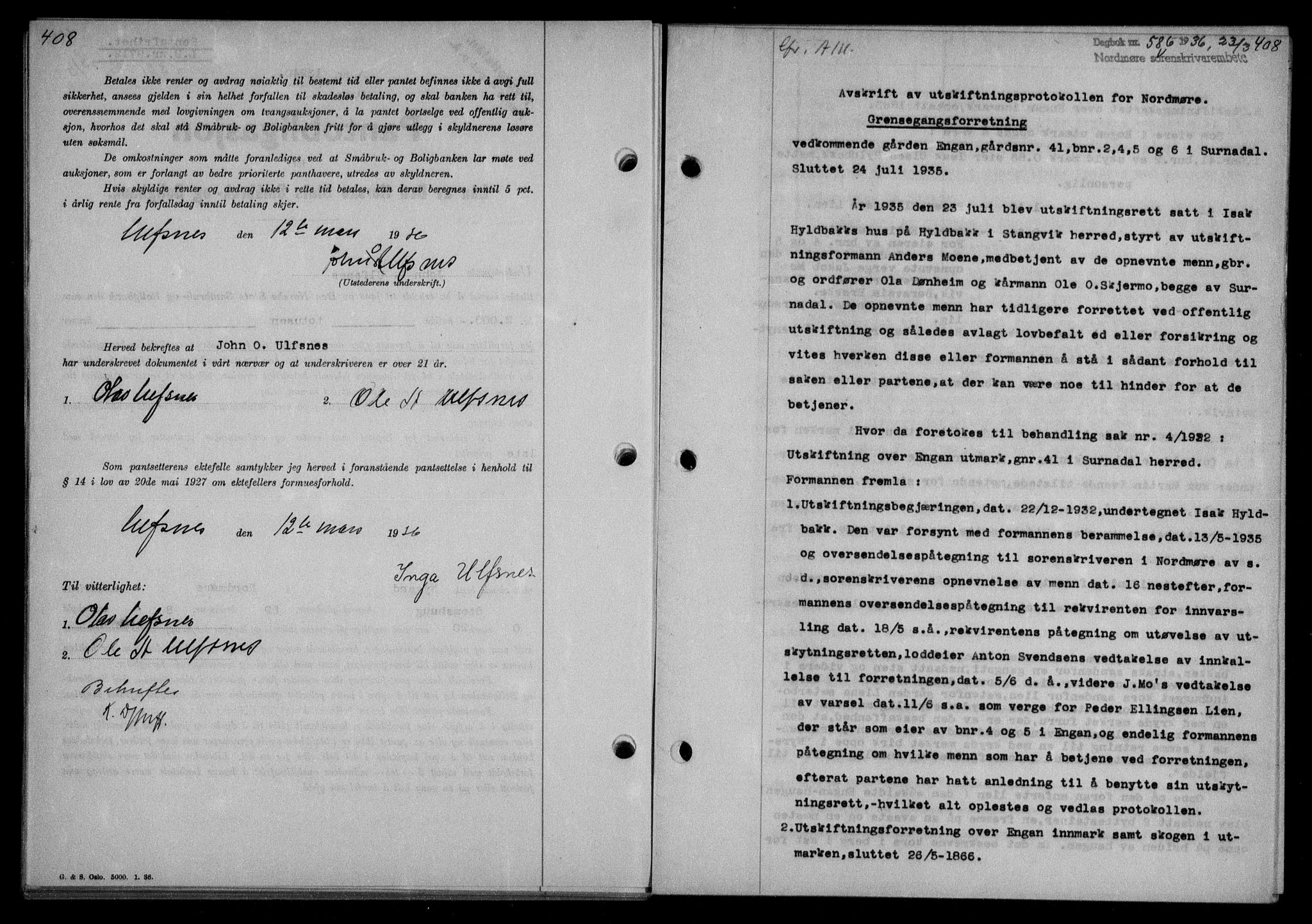 Nordmøre sorenskriveri, AV/SAT-A-4132/1/2/2Ca/L0087: Mortgage book no. 77, 1935-1936, Deed date: 23.03.1936