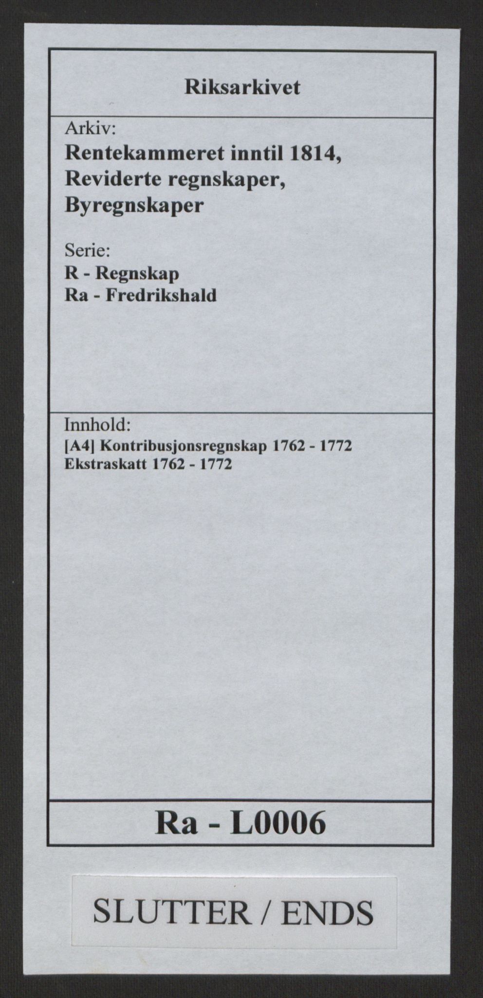 Rentekammeret inntil 1814, Reviderte regnskaper, Byregnskaper, AV/RA-EA-4066/R/Ra/L0006/0001: [A4] Kontribusjonsregnskap / Ekstraskatt, 1762-1772, p. 344