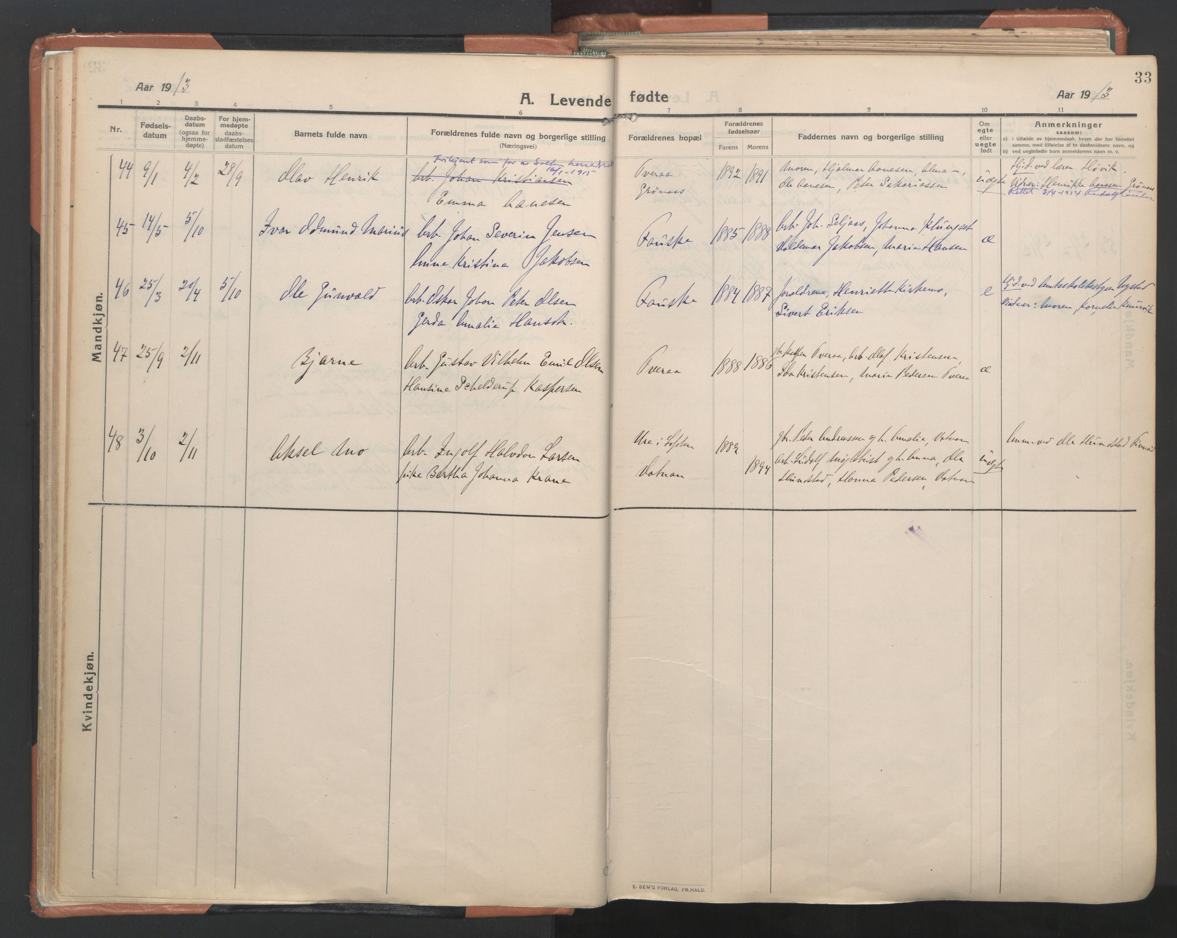 Ministerialprotokoller, klokkerbøker og fødselsregistre - Nordland, AV/SAT-A-1459/849/L0698: Parish register (official) no. 849A09, 1911-1924, p. 33