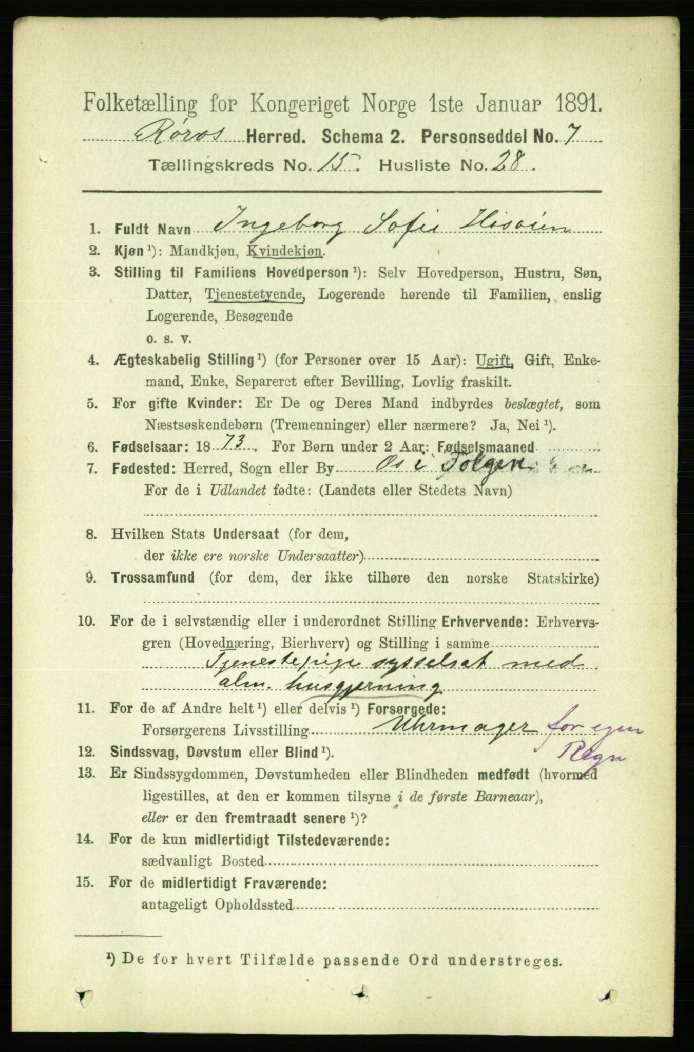 RA, 1891 census for 1640 Røros, 1891, p. 3521