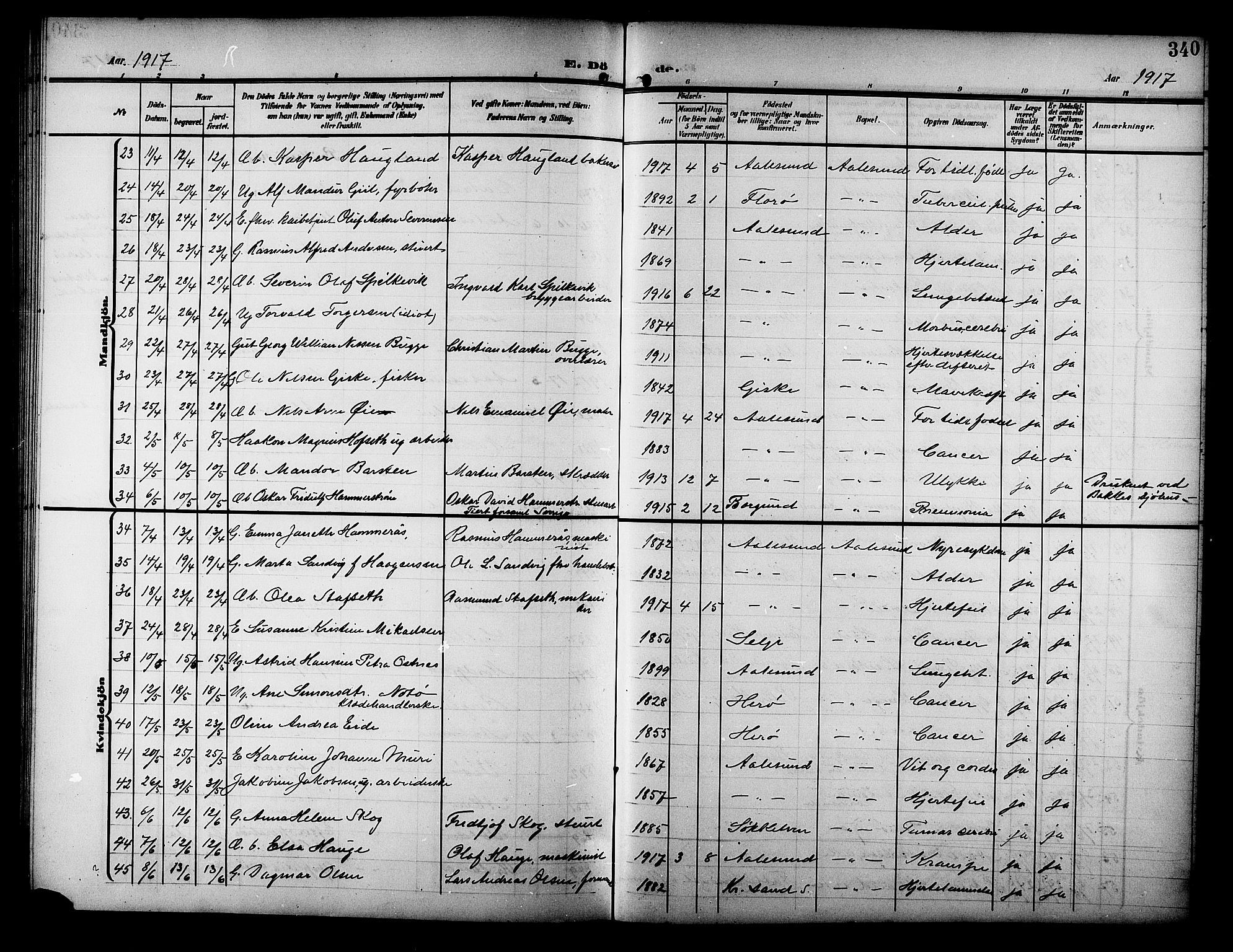 Ministerialprotokoller, klokkerbøker og fødselsregistre - Møre og Romsdal, SAT/A-1454/529/L0470: Parish register (copy) no. 529C07, 1907-1917, p. 340