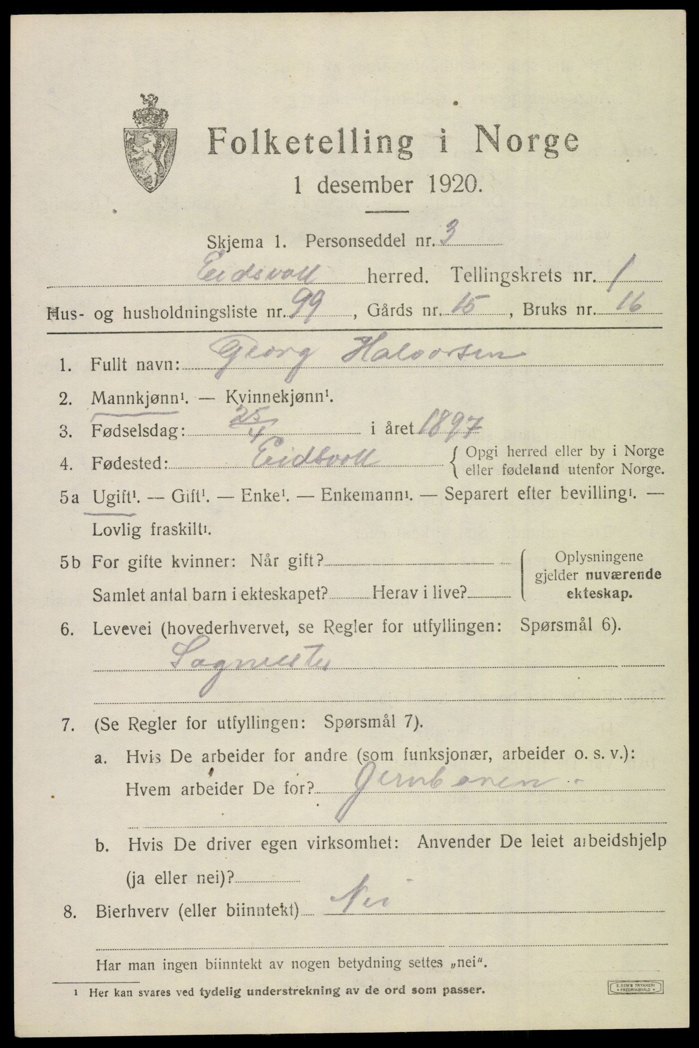 SAO, 1920 census for Eidsvoll, 1920, p. 4779