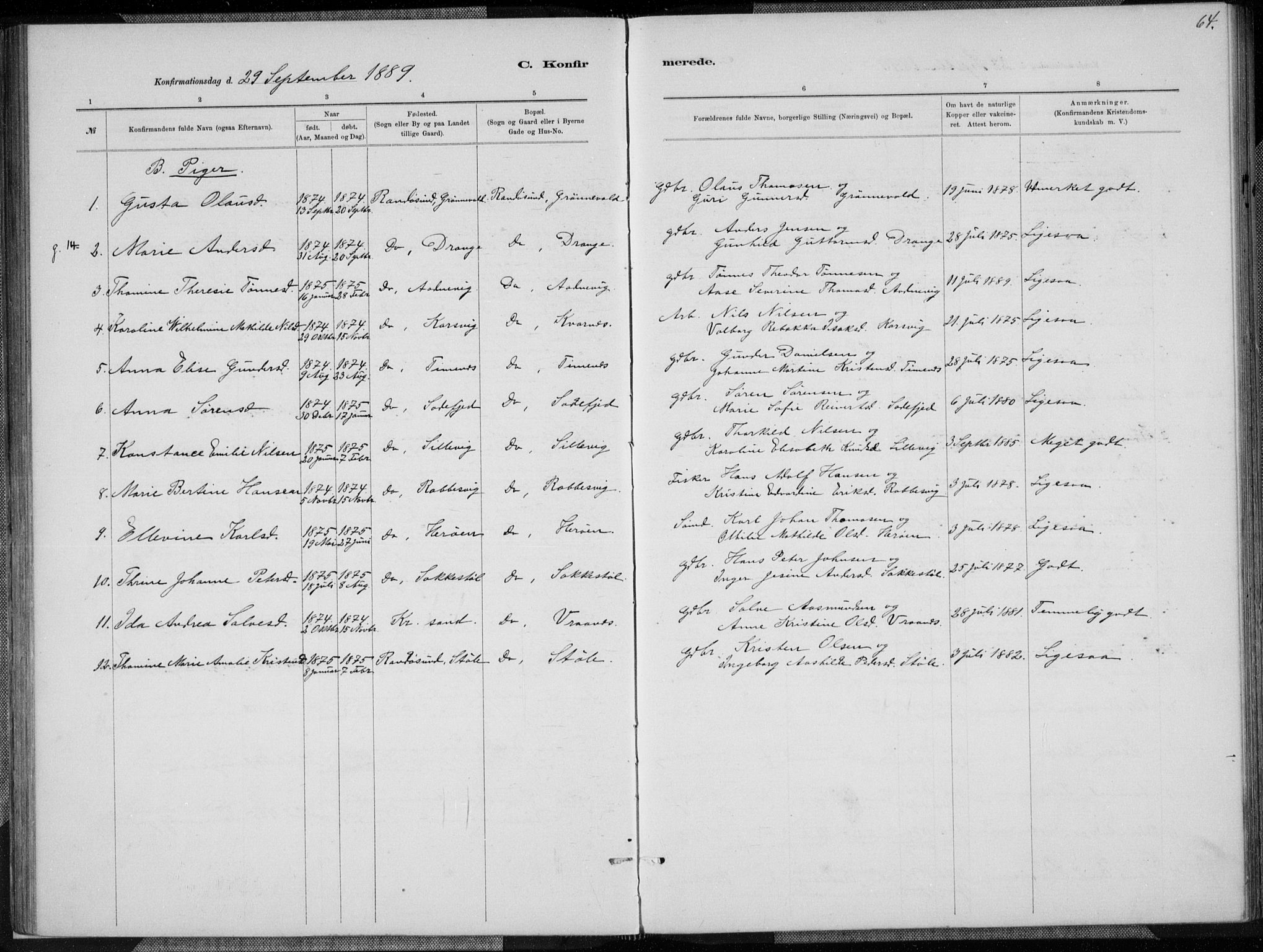 Oddernes sokneprestkontor, AV/SAK-1111-0033/F/Fa/Fab/L0002: Parish register (official) no. A 2, 1884-1903, p. 64