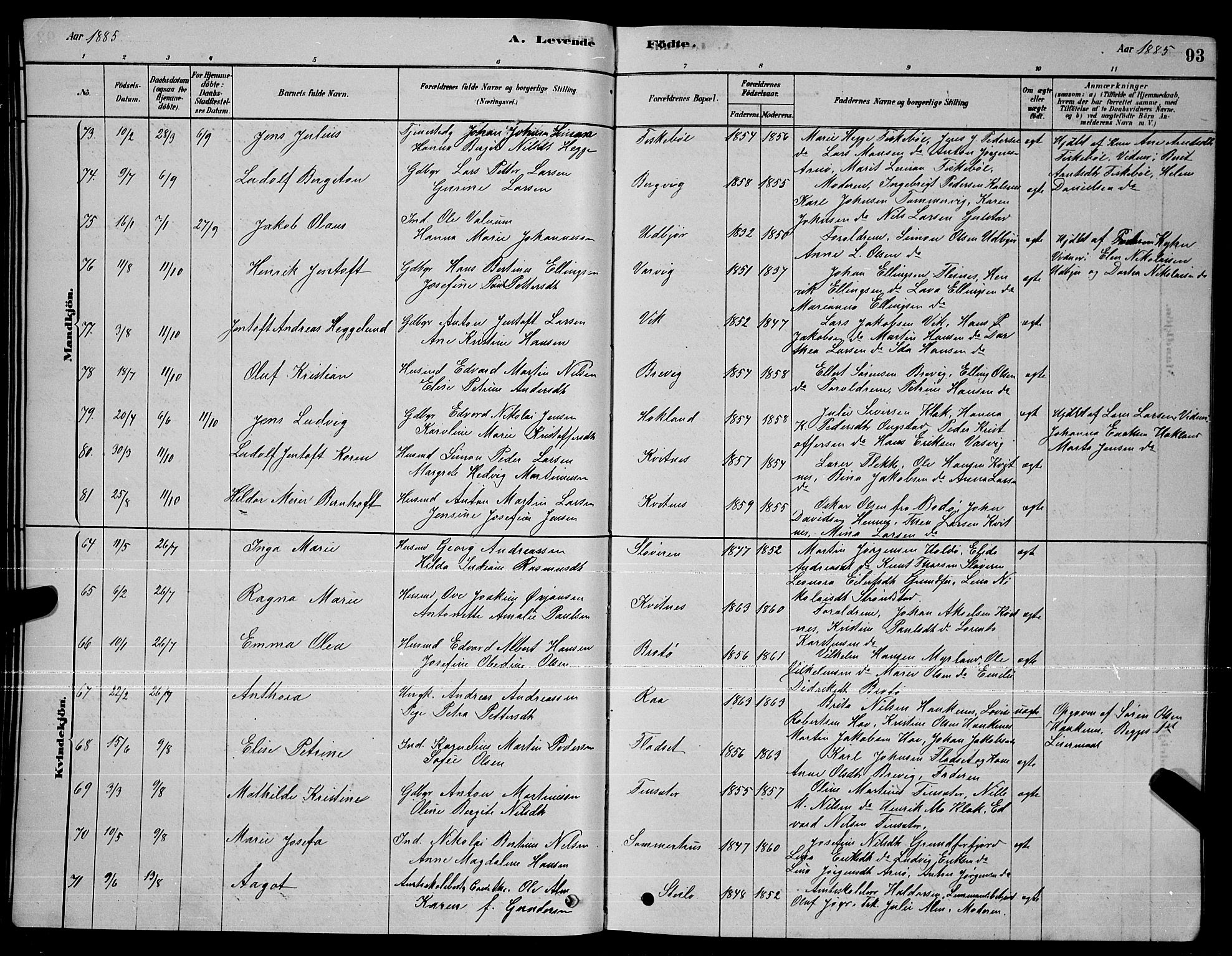 Ministerialprotokoller, klokkerbøker og fødselsregistre - Nordland, SAT/A-1459/888/L1267: Parish register (copy) no. 888C05, 1878-1890, p. 93