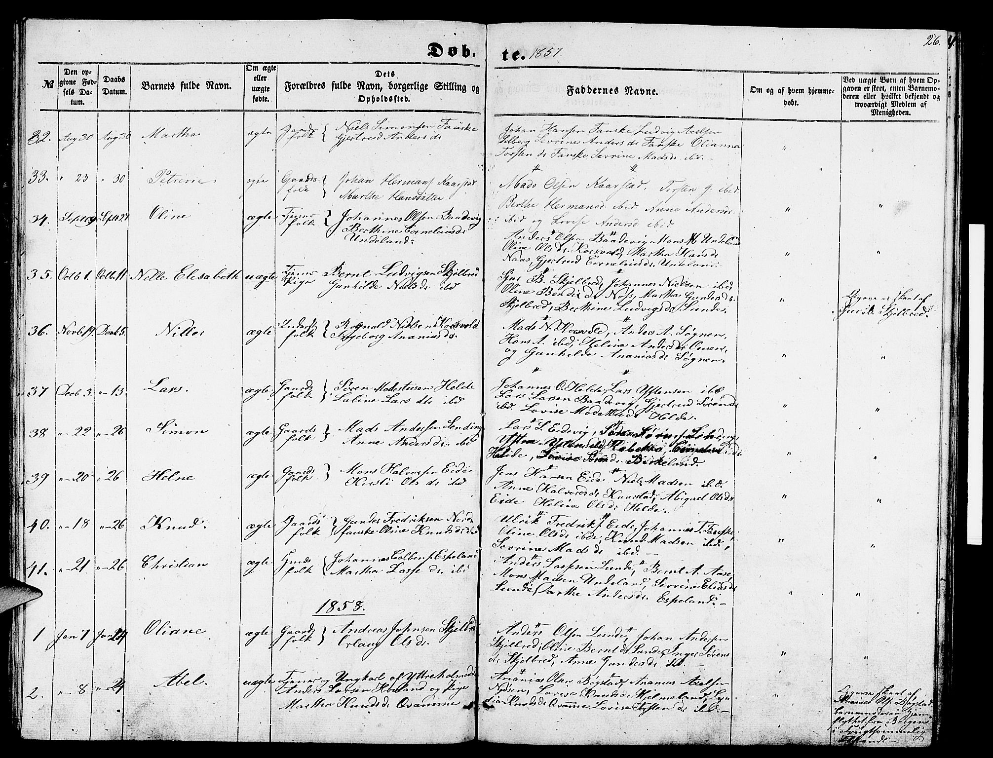 Gaular sokneprestembete, SAB/A-80001/H/Hab: Parish register (copy) no. B 1, 1853-1863, p. 26