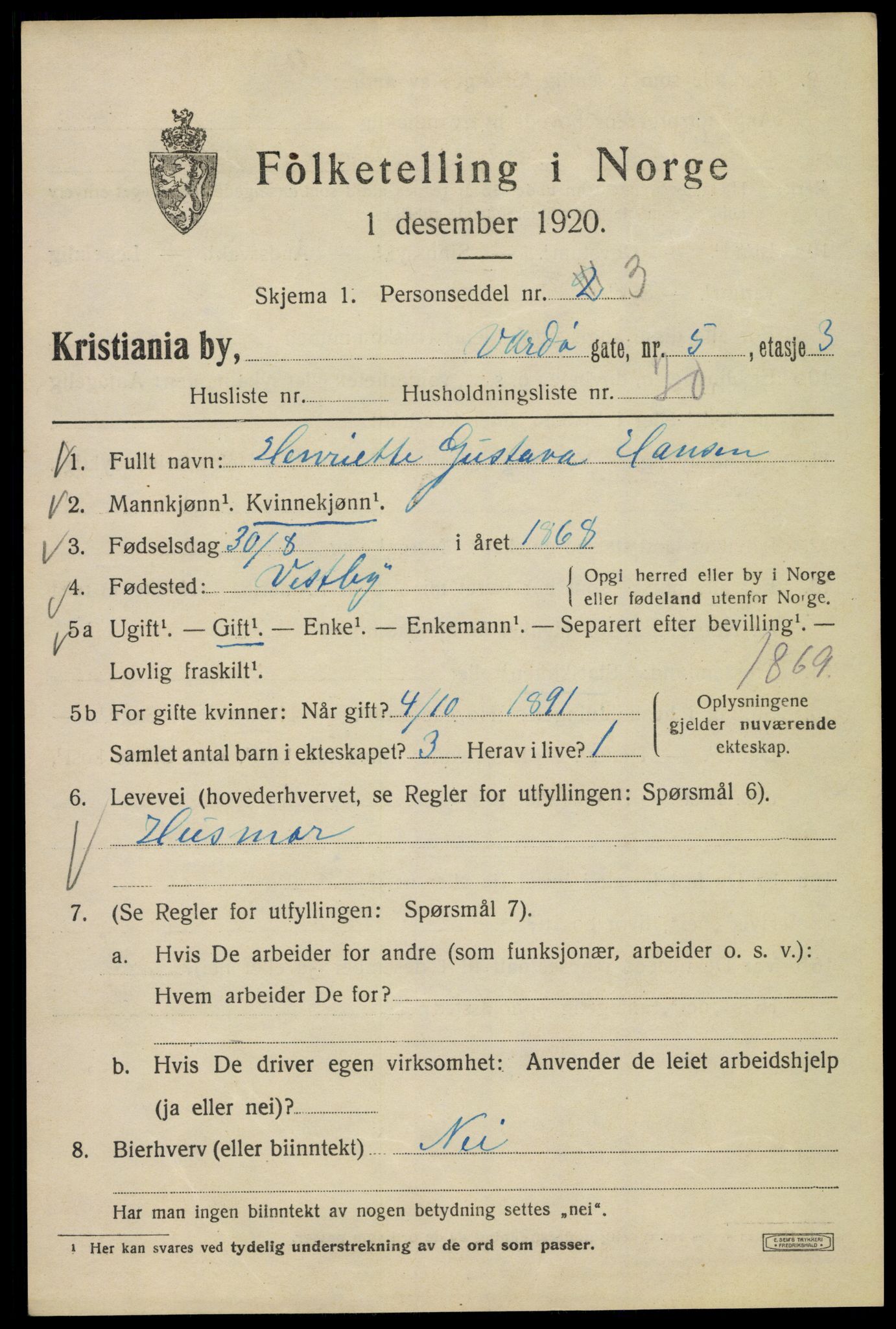 SAO, 1920 census for Kristiania, 1920, p. 629189